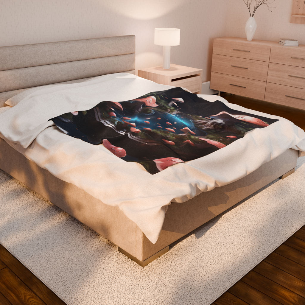 Mushroom Fairy Pond Velveteen Plush Blanket