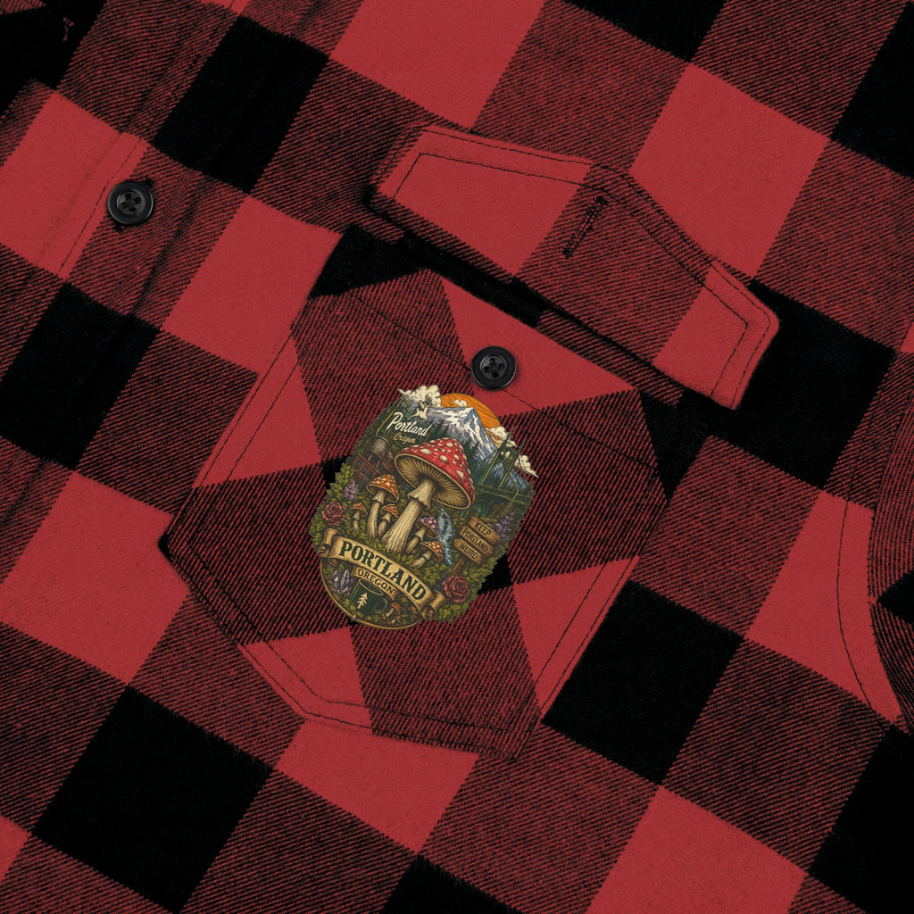 Portland Mushroom Flannel Shirt — Vintage Forest Plaid Button-Up