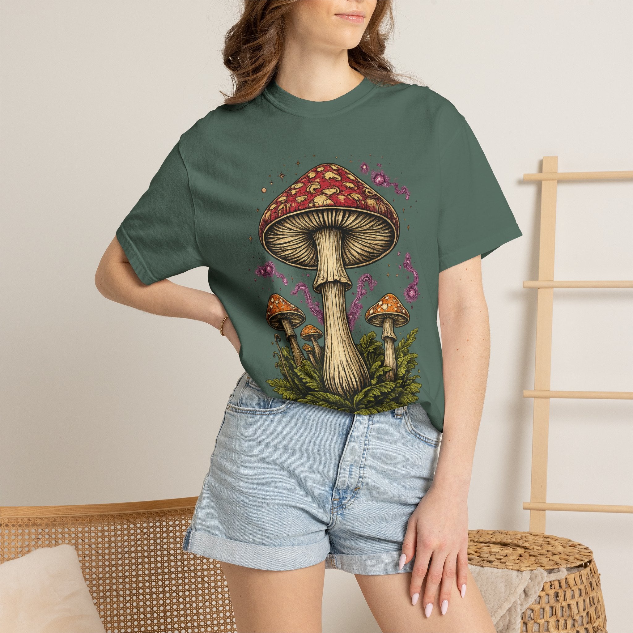 City: Portland Mushroom Graphic T-Shirt — Vintage Forest Amanita Design