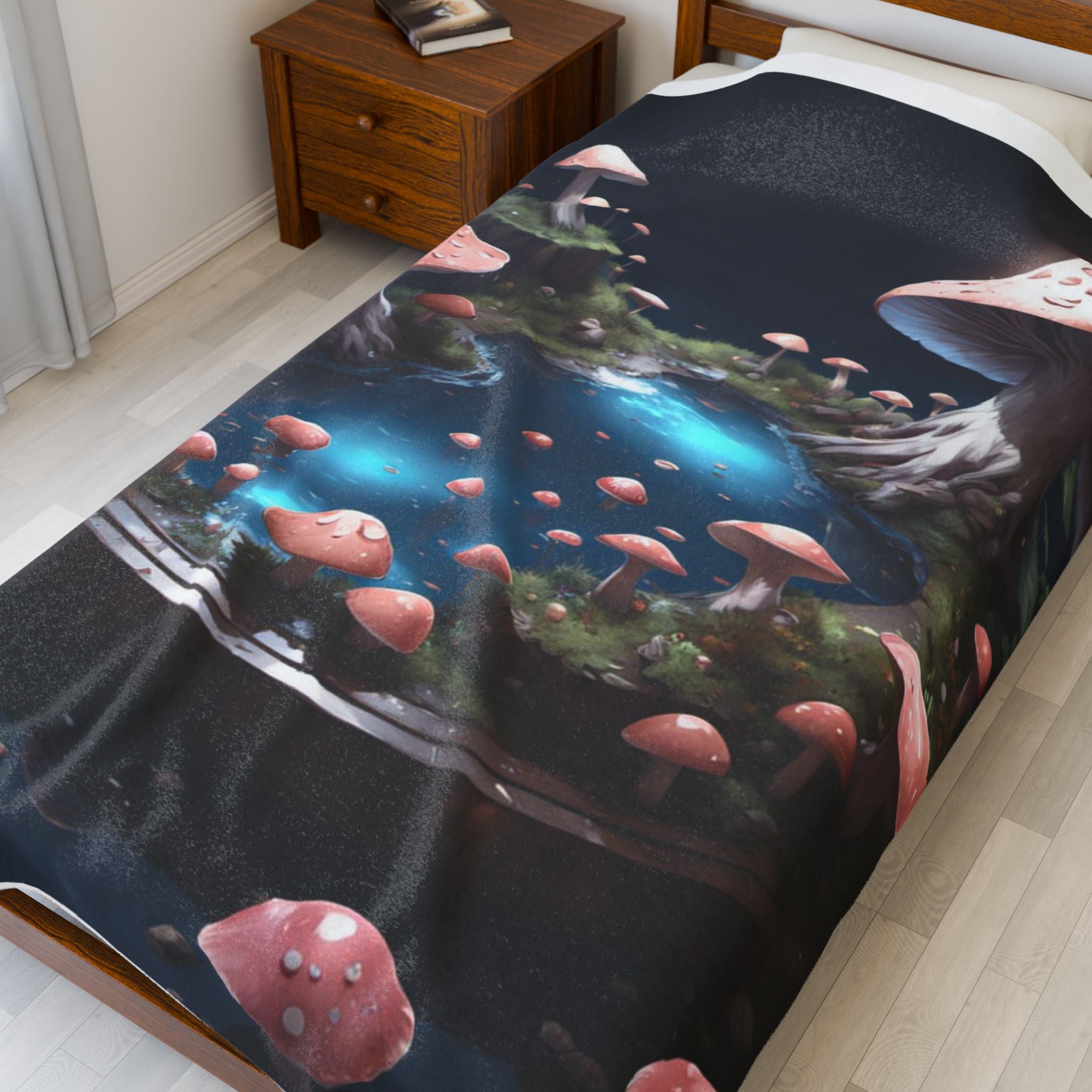 Mushroom Fairy Pond Velveteen Plush Blanket