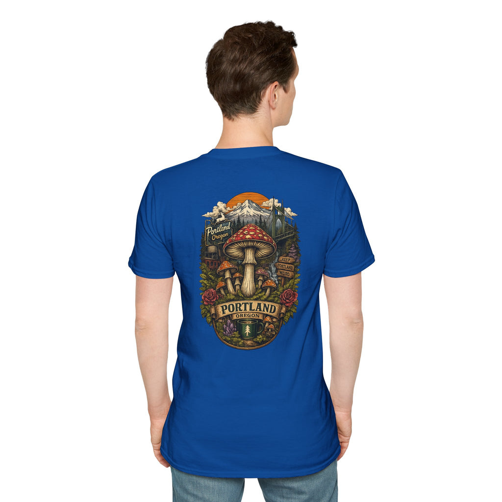 City: Portland Mushroom Magic T-Shirt — Vintage Red Toadstool Illustration