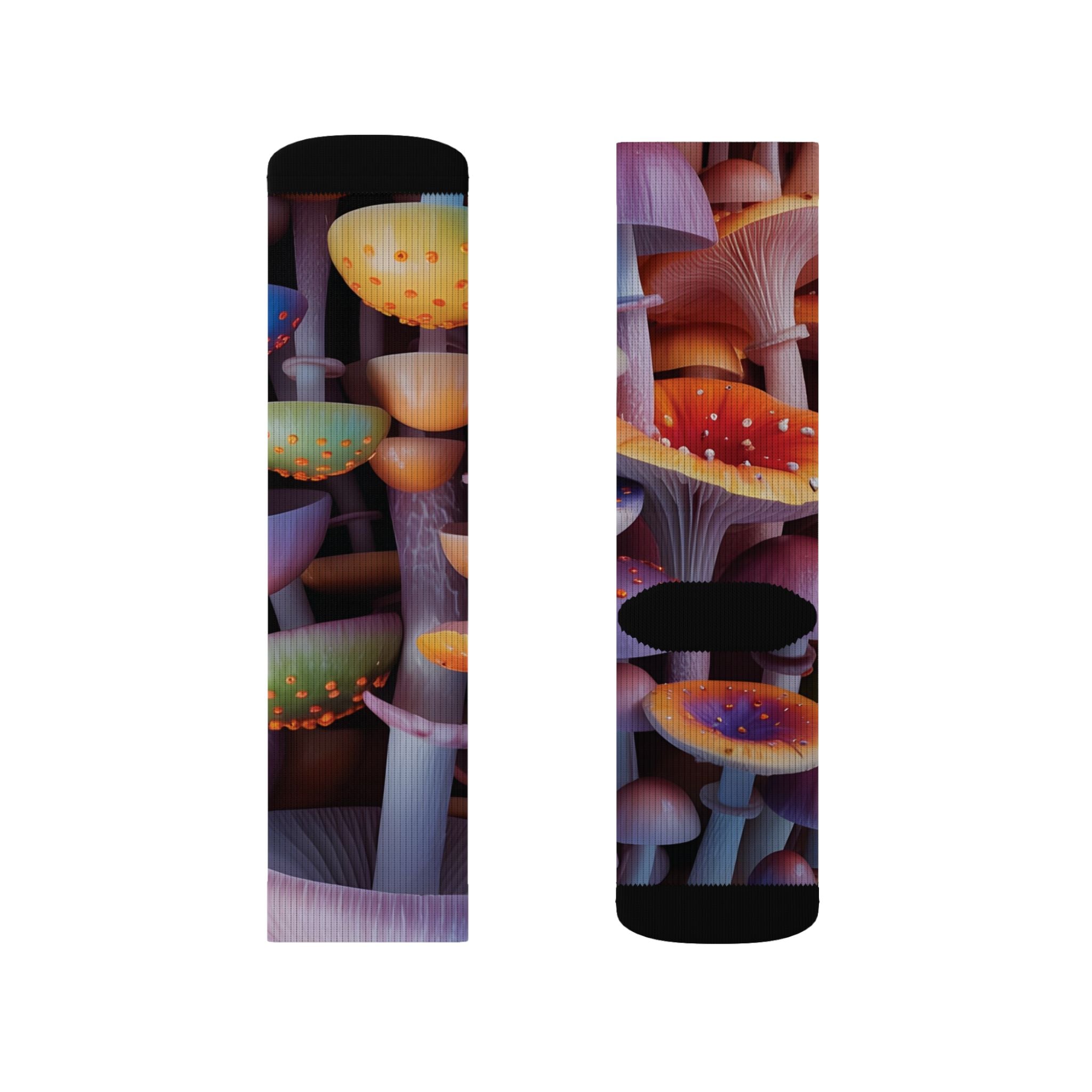 Socks: Mushroom Forest Sublimation Socks — Colorful Psychedelic Fungi Crew Socks