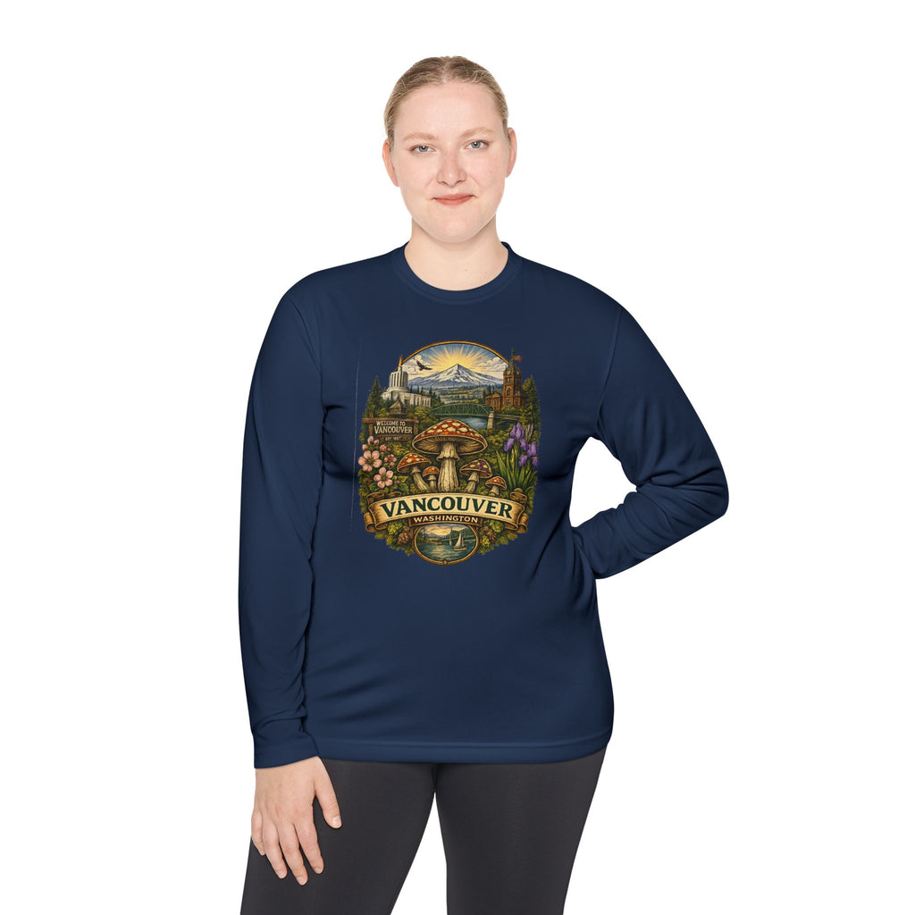Vancouver Nature Long Sleeve Tee — Scenic Mountains & Mushroom Art