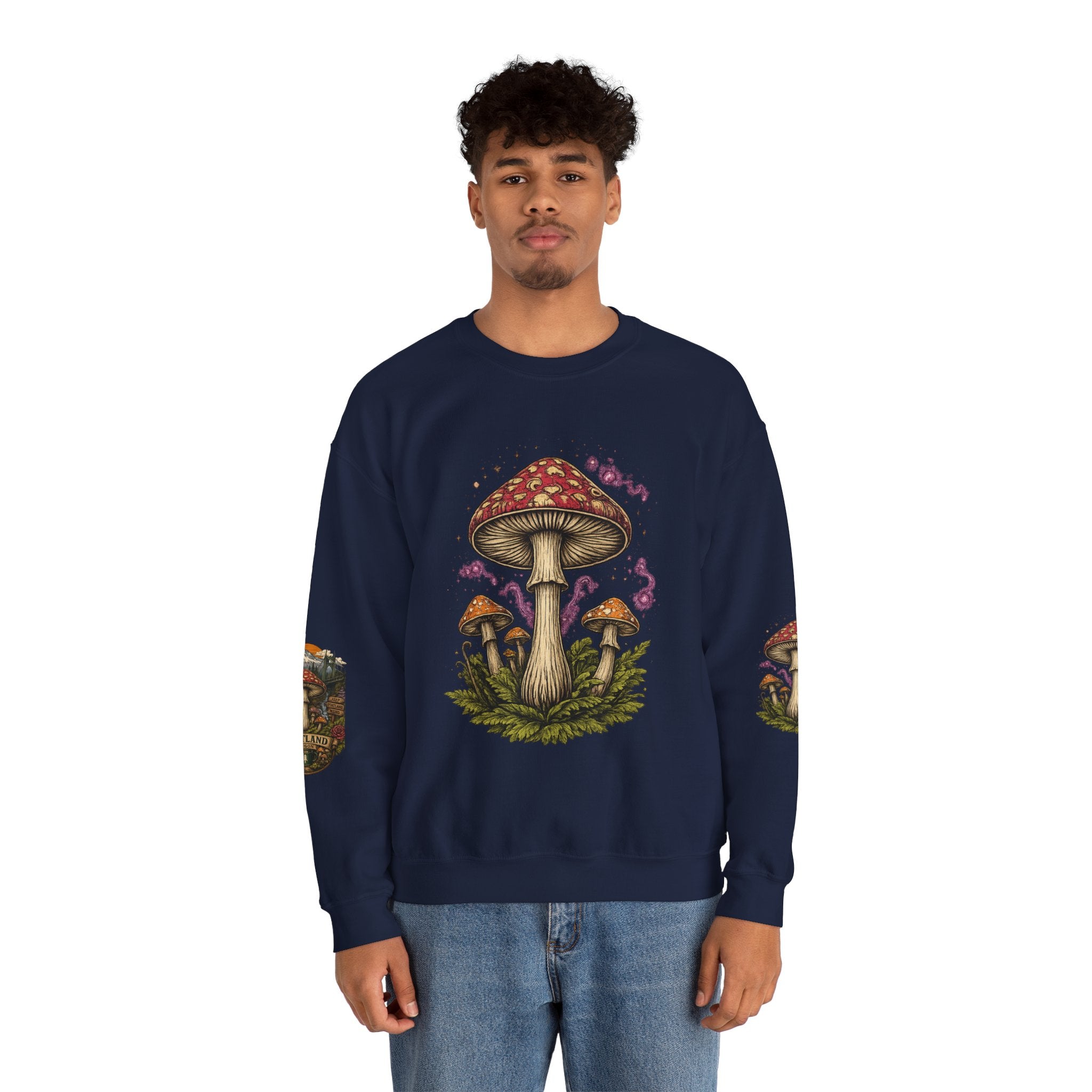 City: Portland Mushroom Crewneck Sweatshirt Vintage Psychedelic Fungi Graphic