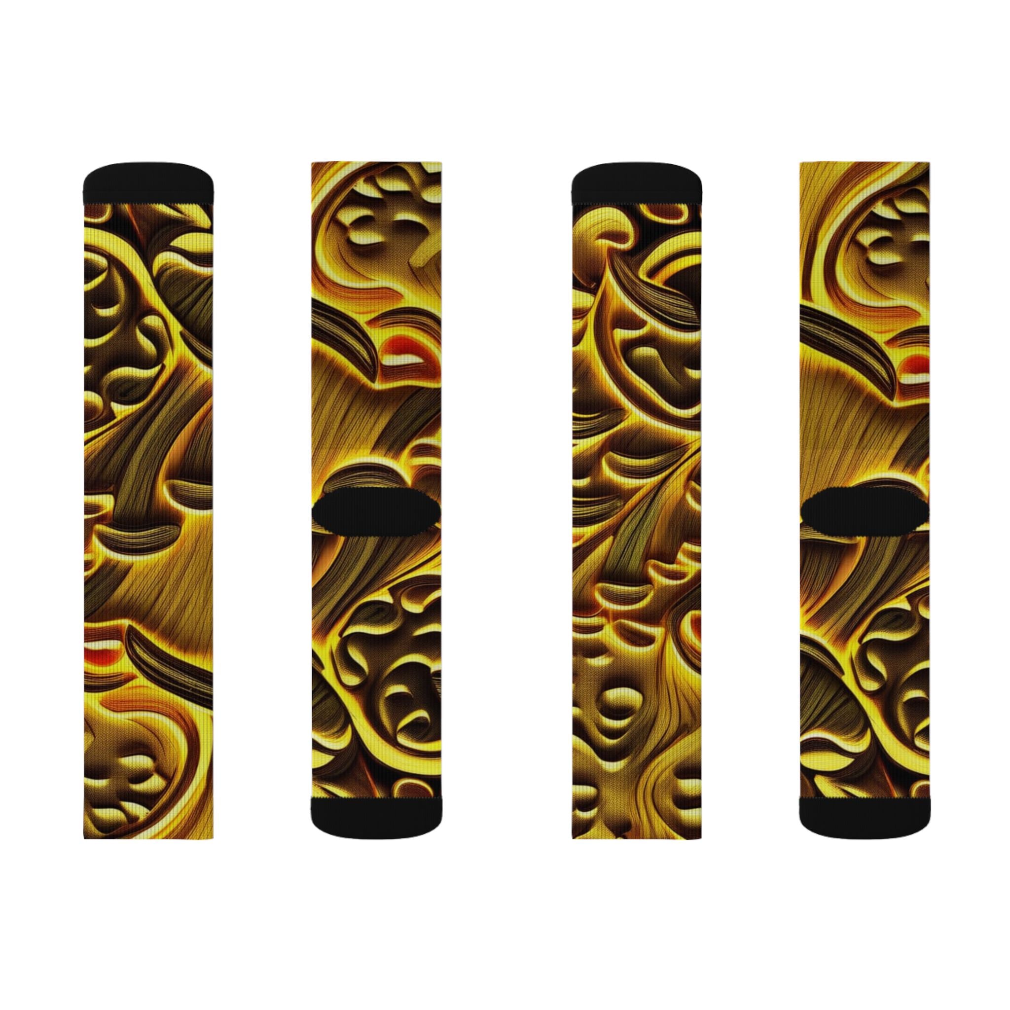 Socks: Gold Baroque Sublimation Socks — Ornate Vintage Pattern Crew Socks