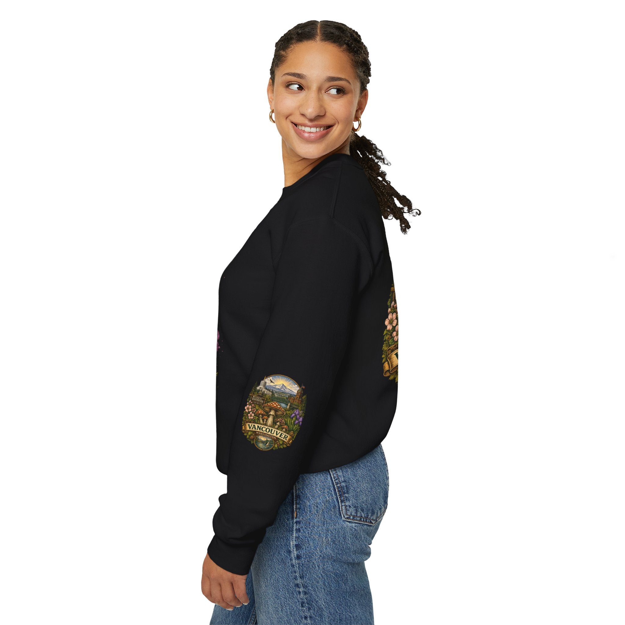 City:  Vancouver Crewneck Sweatshirt — Scenic Pacific Northwest Fungi Design