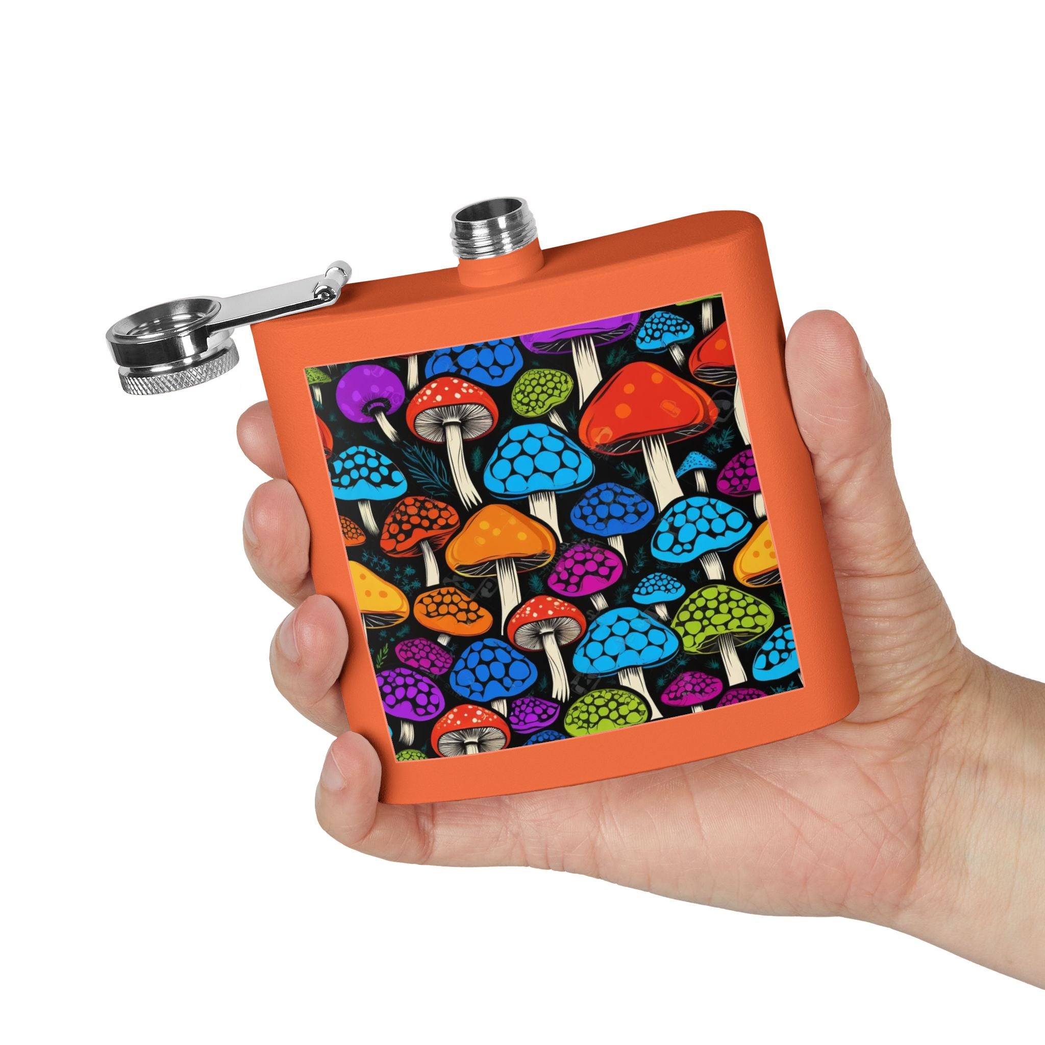 6oz Stainless Steel Flask — Colorful Psychedelic Mushroom Pattern