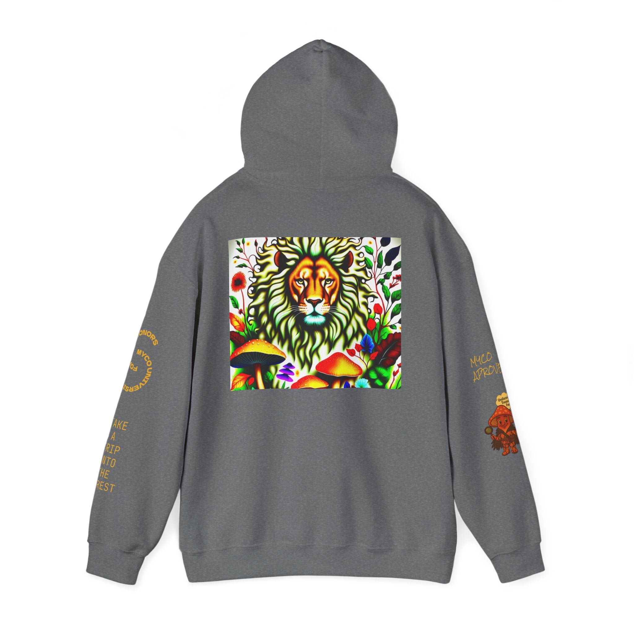 Myco University Lion & Mushroom Hoodie — Psychedelic Lion Graphic Pullover