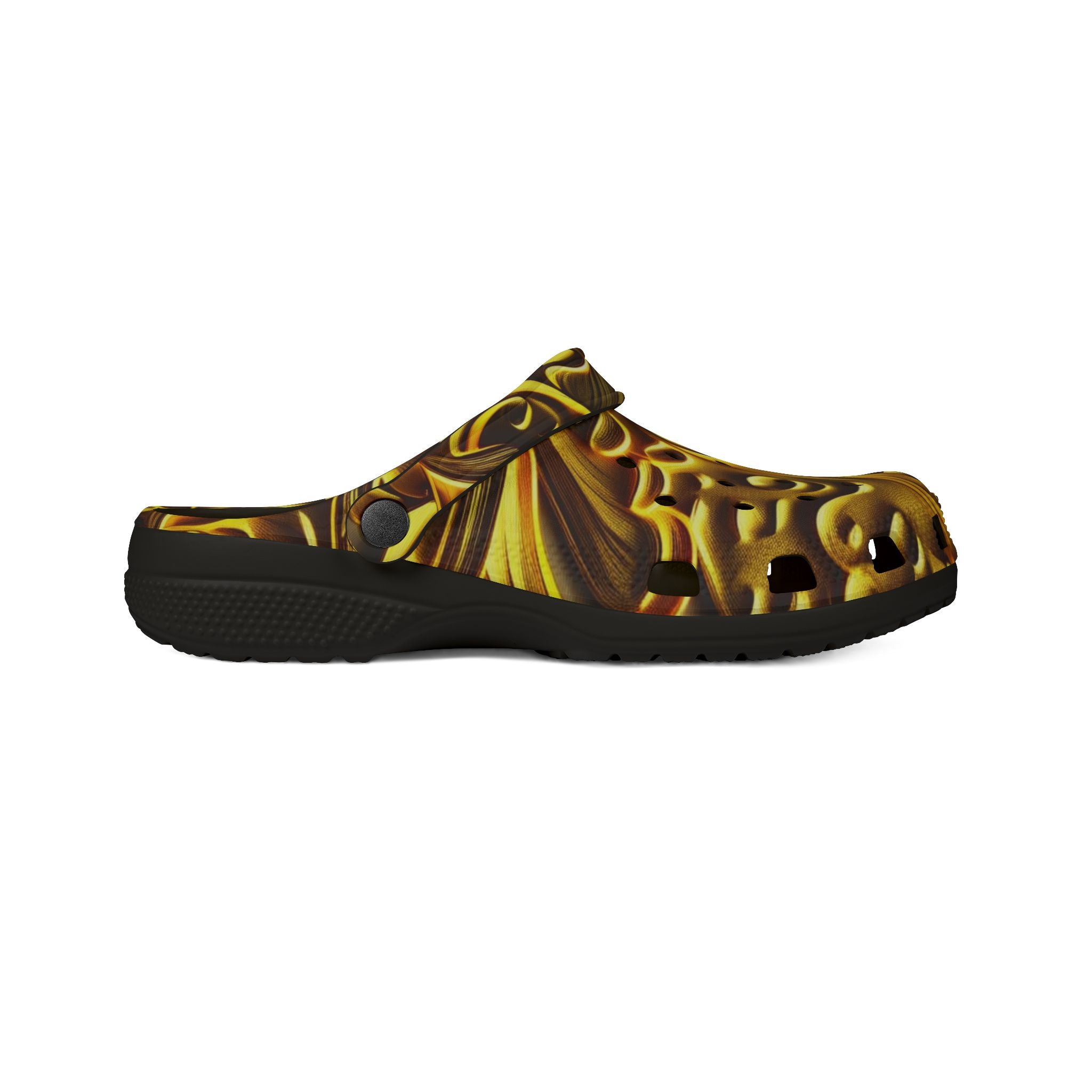 Golden Swirl EVA Foam Clogs — Abstract Metallic Pattern Slip-Ons