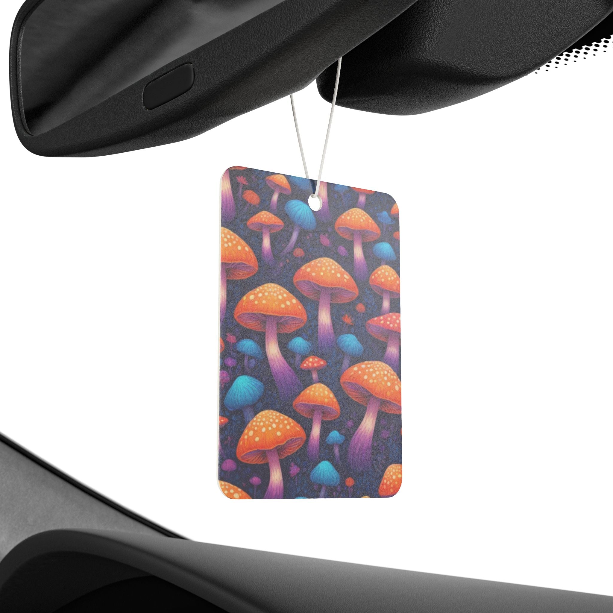 Mushroom Pattern Car Air Freshener — Colorful Neon Forest Scented Tag
