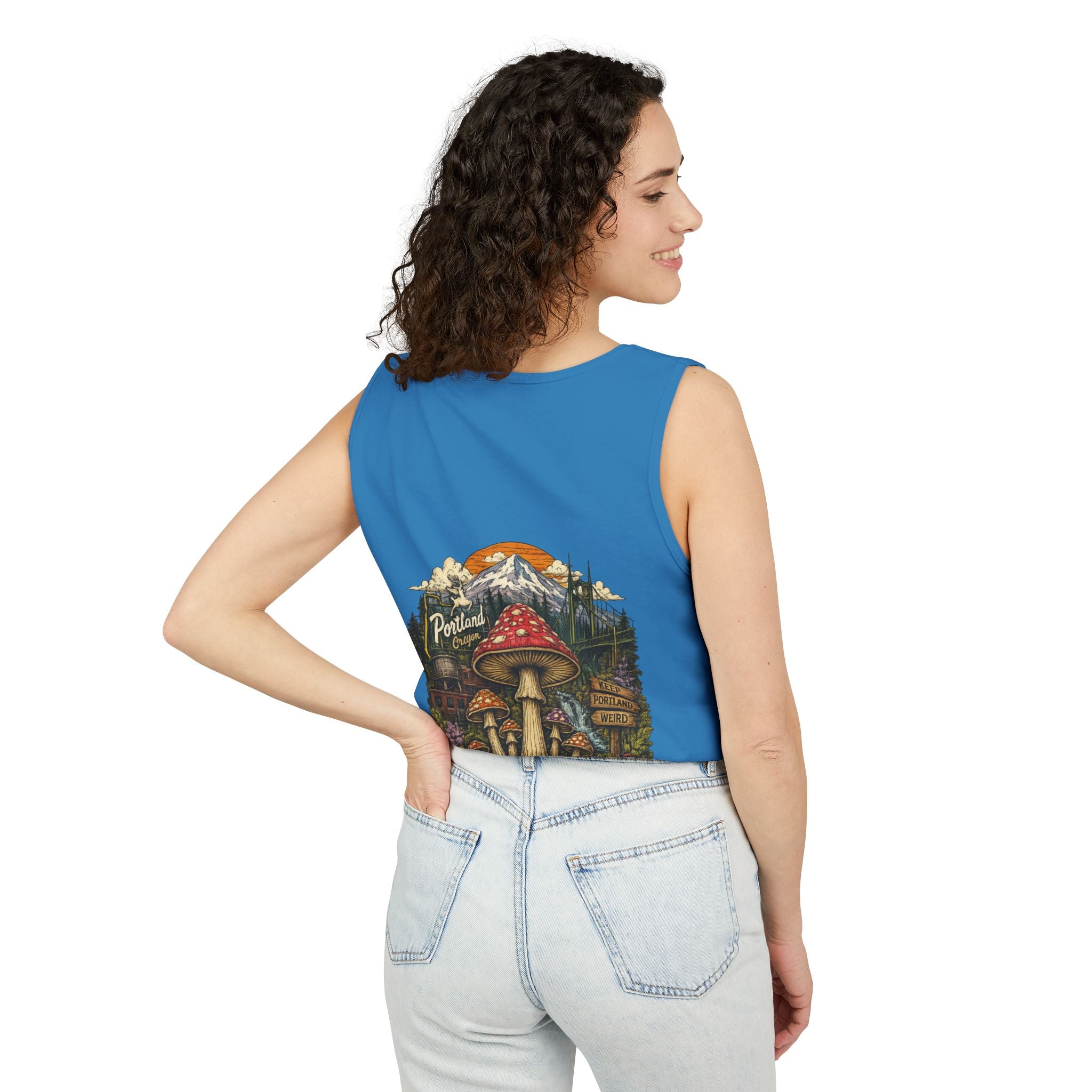 City: Portland Mushroom Graphic Tank Top — Colorful Psychedelic Fungi Design