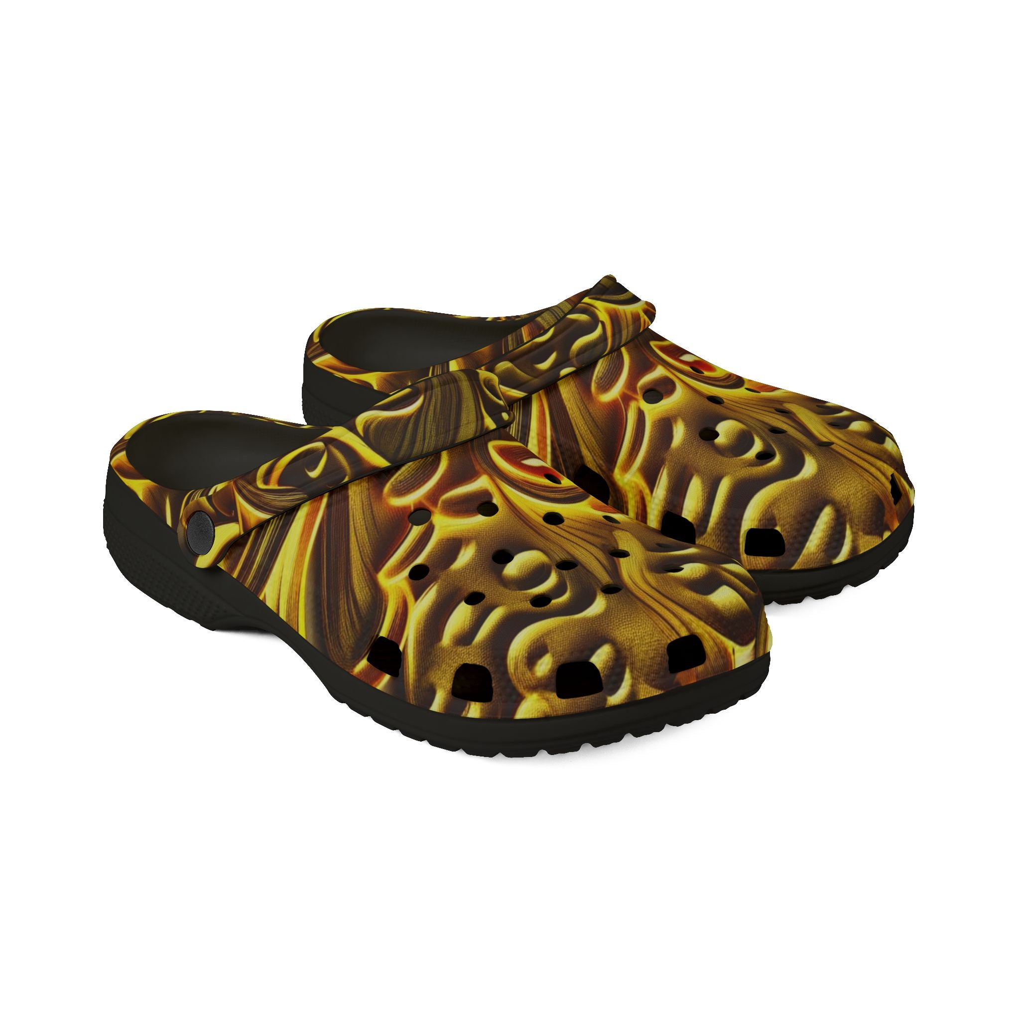 Golden Swirl EVA Foam Clogs — Abstract Metallic Pattern Slip-Ons