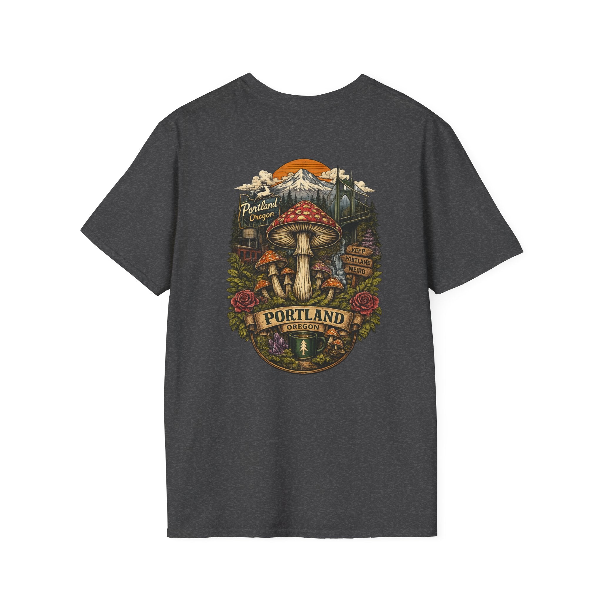 City: Portland Mushroom Magic T-Shirt — Vintage Red Toadstool Illustration