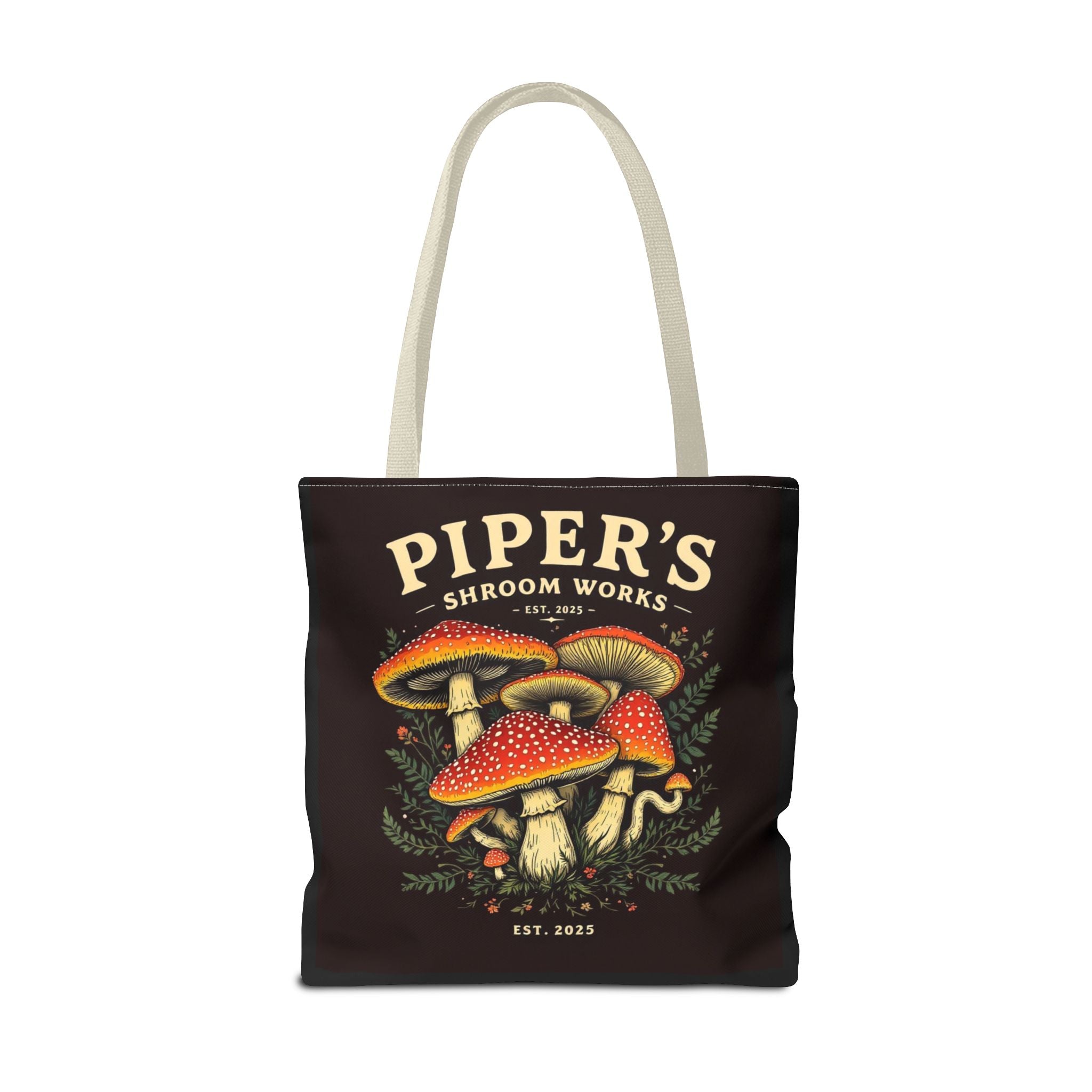 Mushroom Tote Bag — "Piper's Shroom Works" Vintage Fungi Market Shopper
