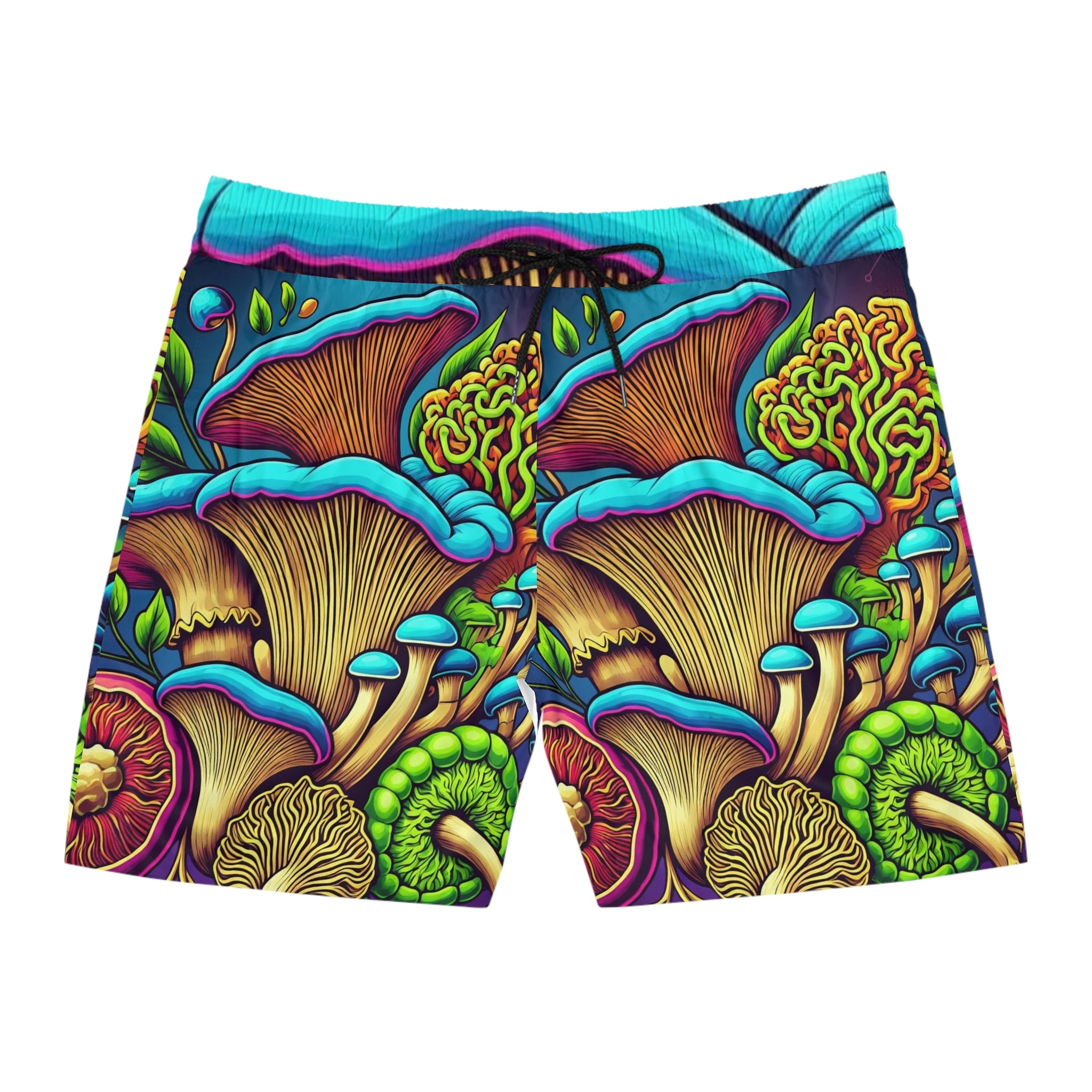 Psychedelic Mushroom Print Men's Swim Shorts — Colorful Fungi AOP Beach Trunks