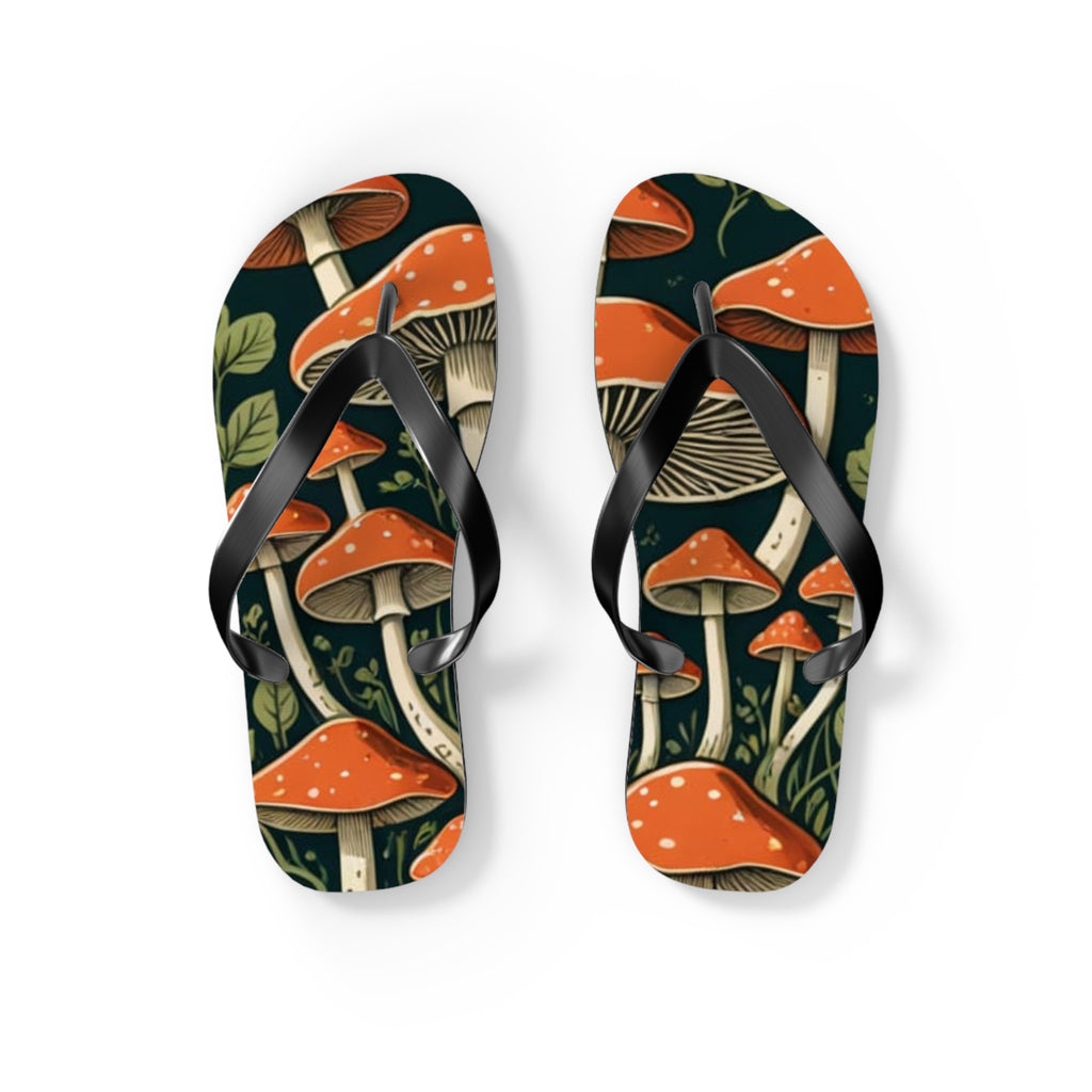 Mushroom Print Flip Flops — Vintage Toadstool Beach Sandals