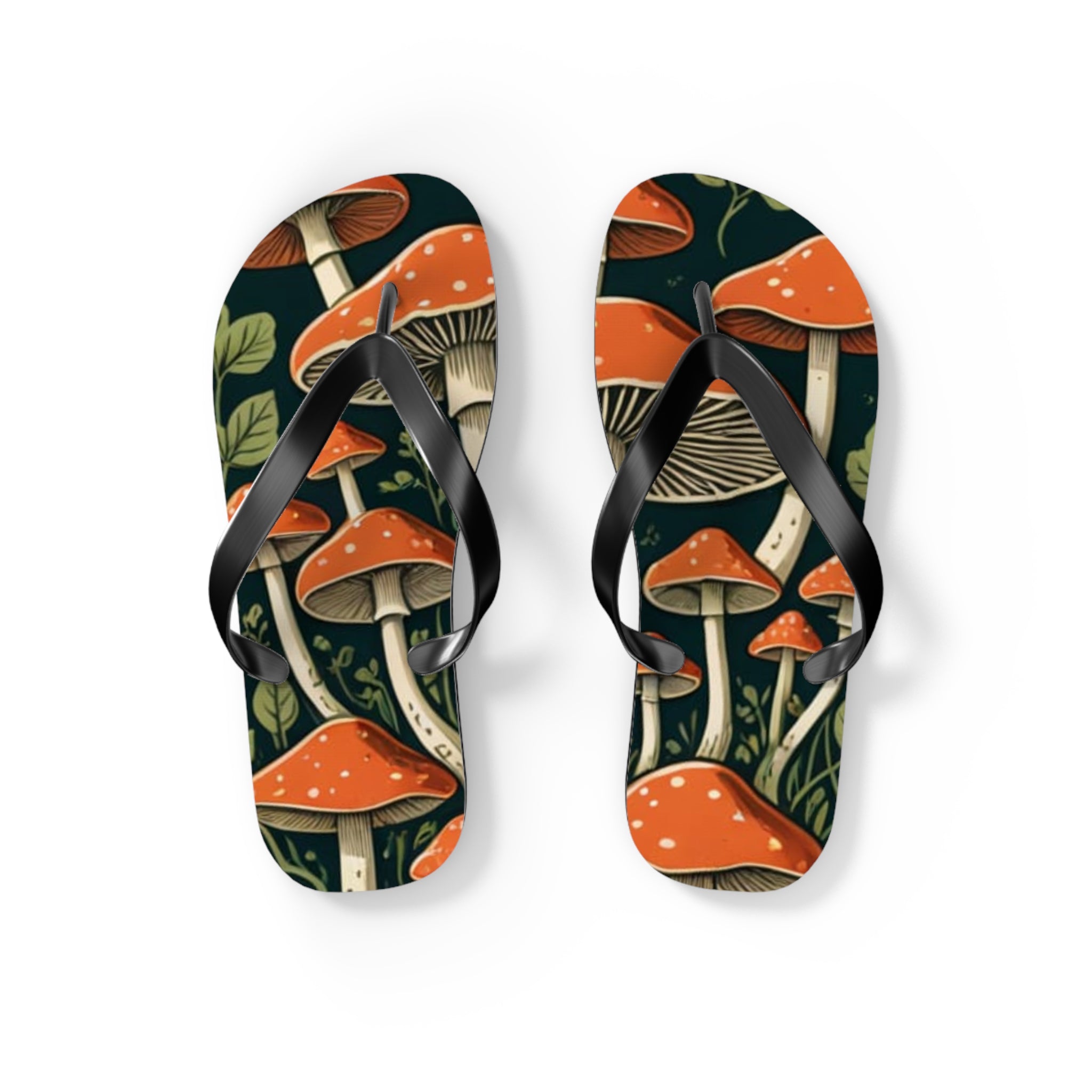Mushroom Print Flip Flops — Vintage Toadstool Beach Sandals