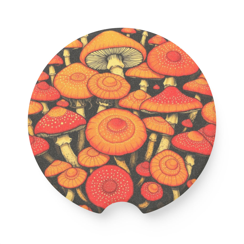 Mushroom Car Coaster — Orange Fungi Soapstone Cup Holder Insert