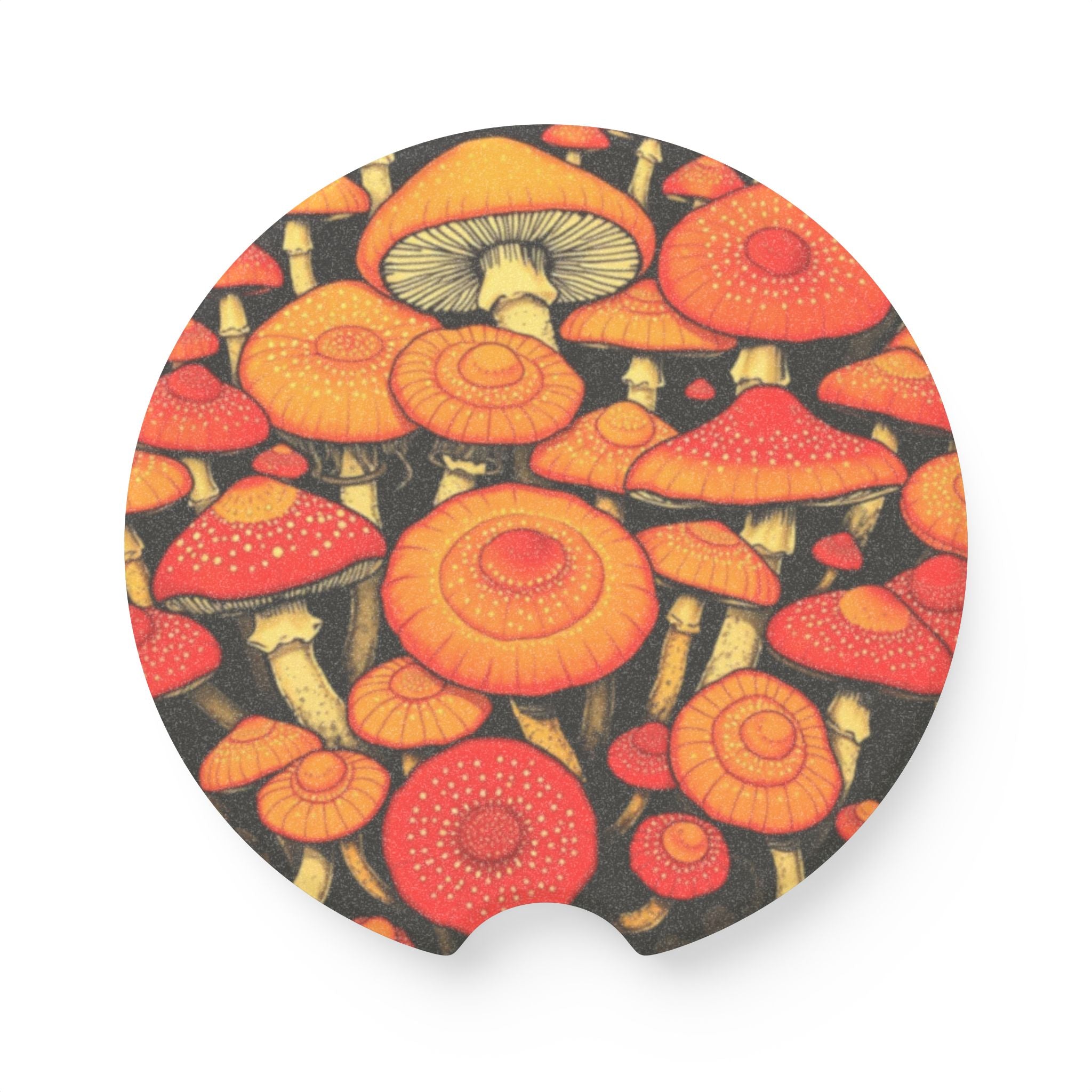 Mushroom Car Coaster — Orange Fungi Soapstone Cup Holder Insert