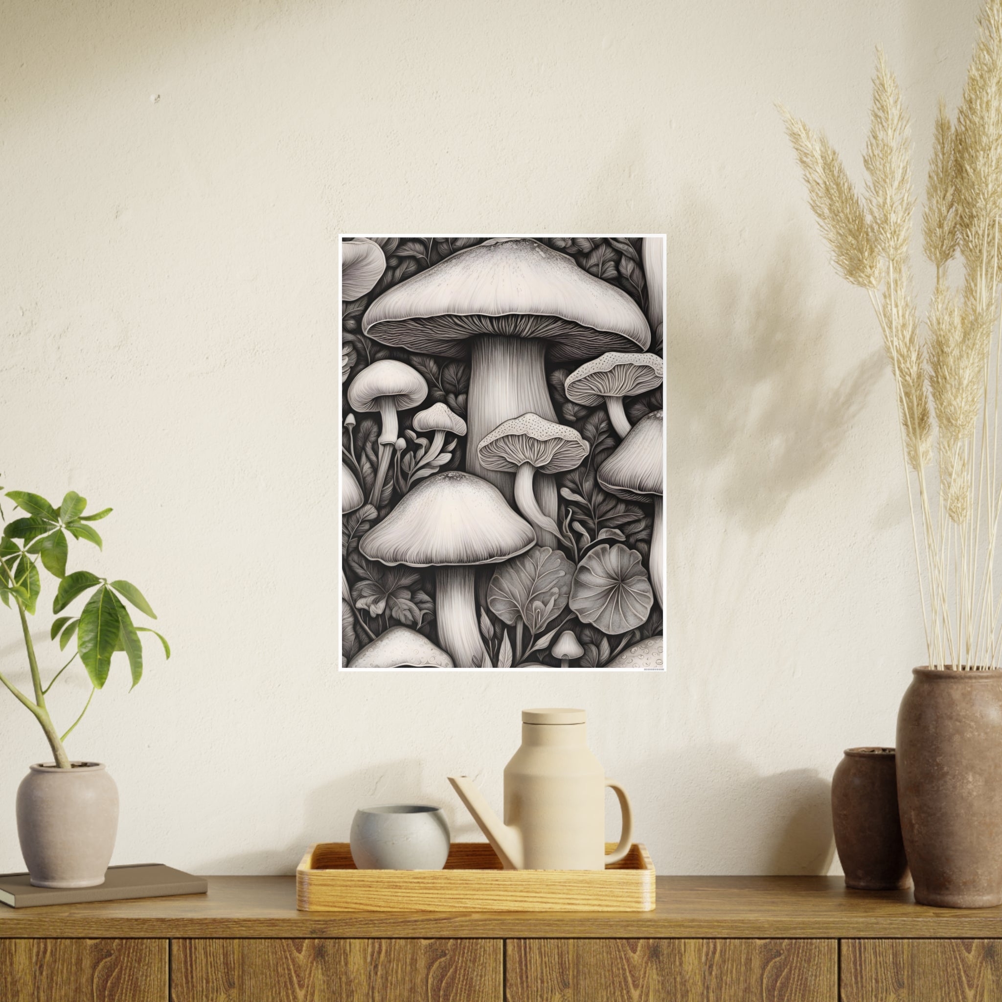 Poster: Mushroom Illustration Poster — Botanical Fungi Art Print