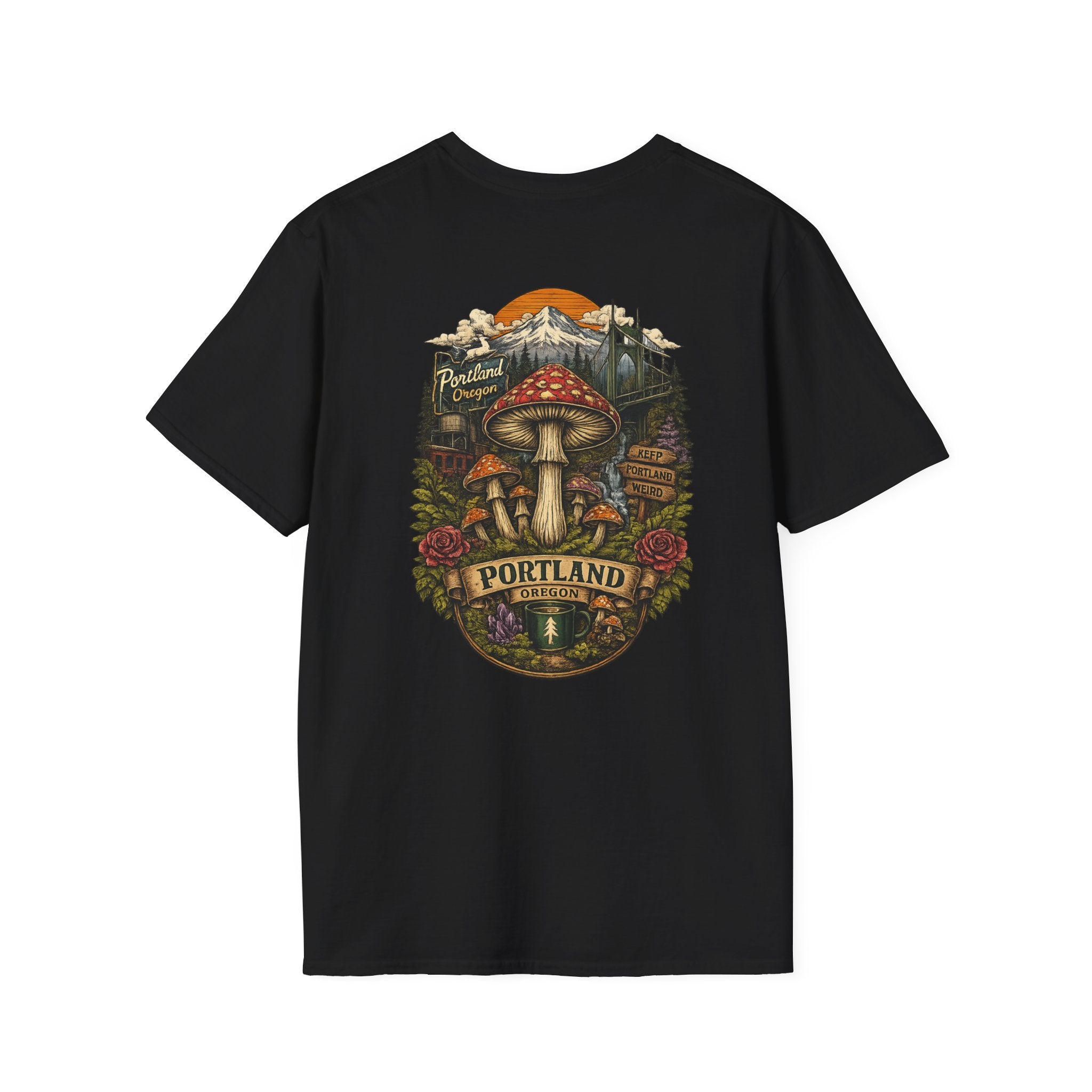 City: Portland Mushroom Magic T-Shirt — Vintage Red Toadstool Illustration
