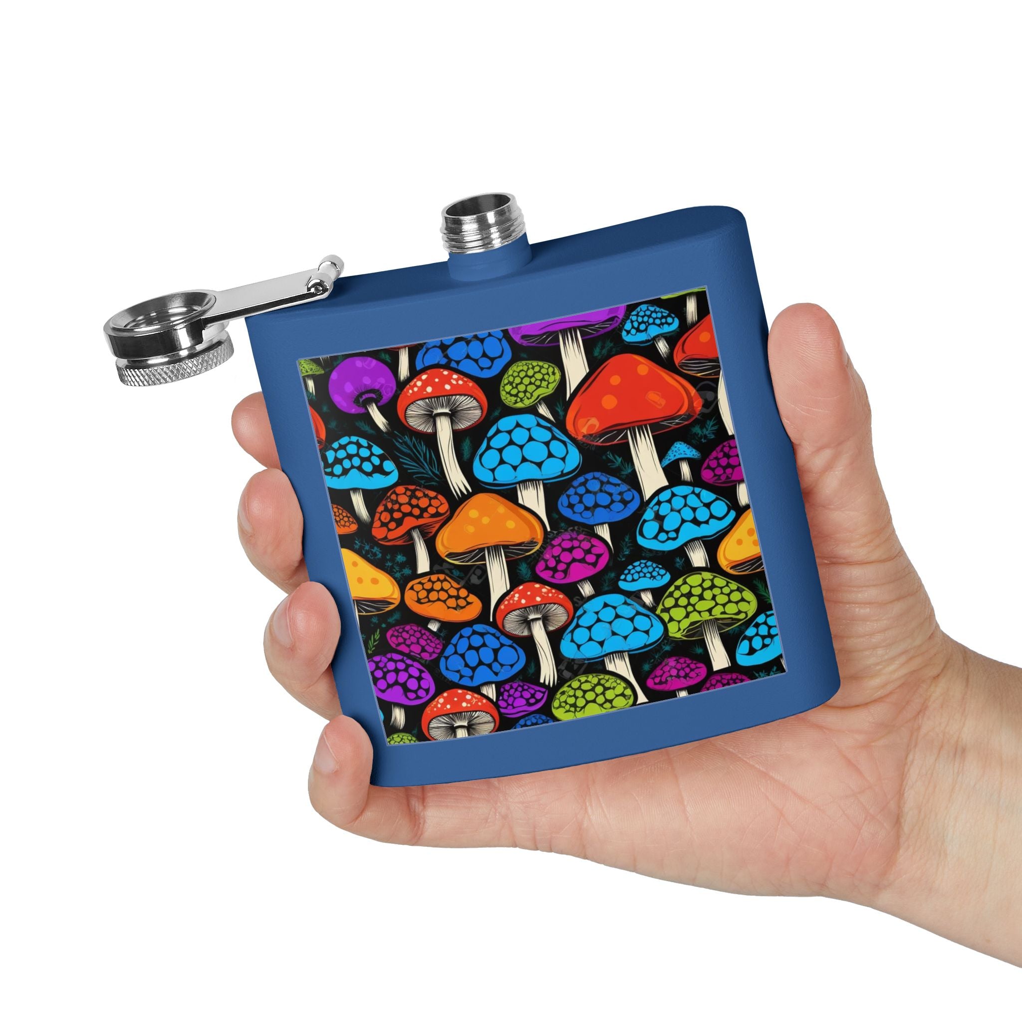 6oz Stainless Steel Flask — Colorful Psychedelic Mushroom Pattern
