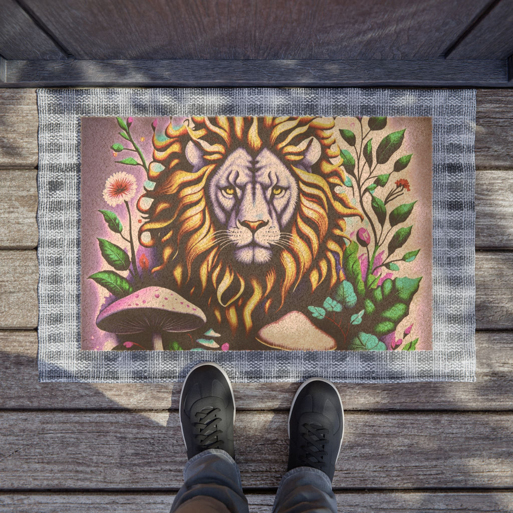 Lion Botanical Doormat — Decorative Floral Lion Welcome Mat