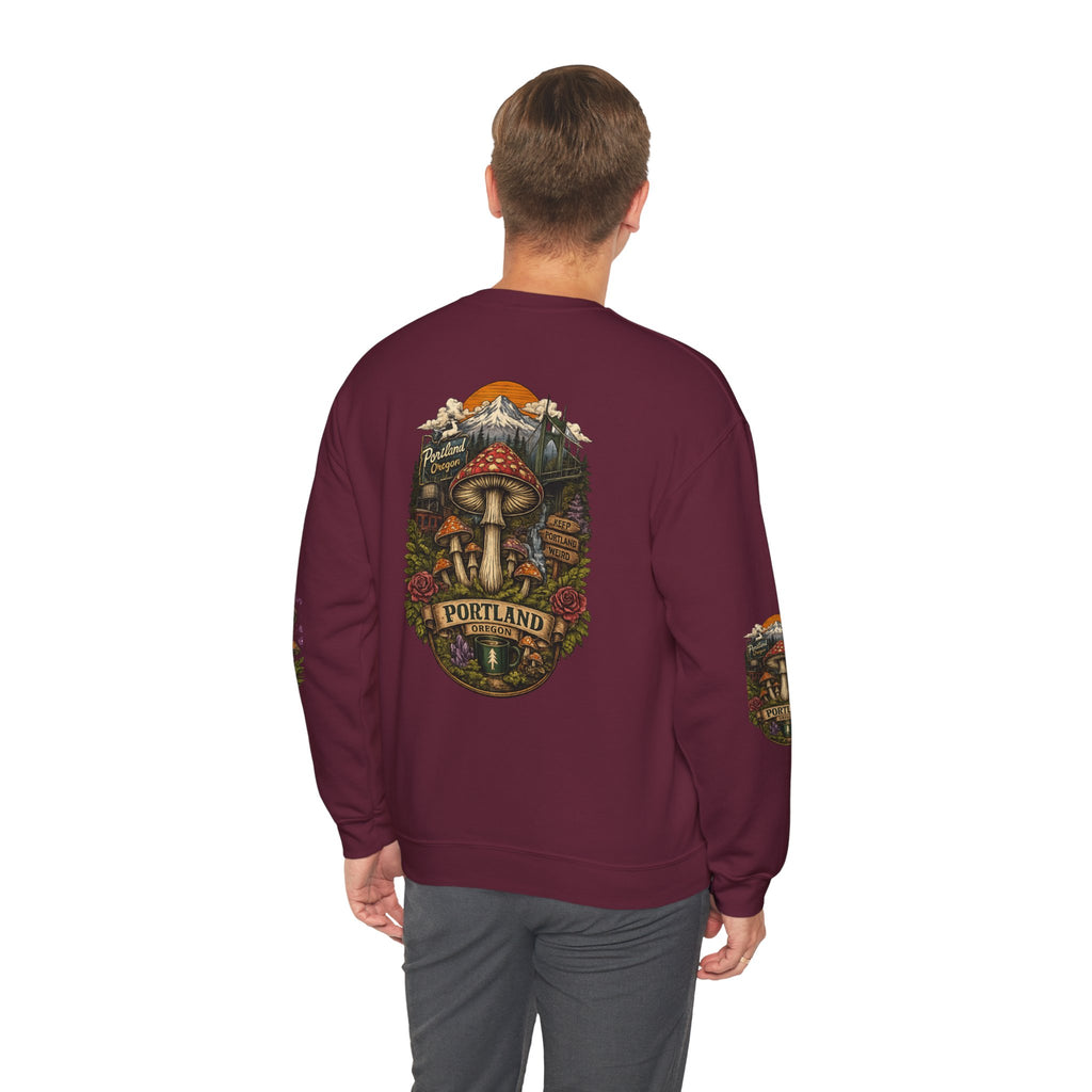 City: Portland Mushroom Crewneck Sweatshirt Vintage Psychedelic Fungi Graphic