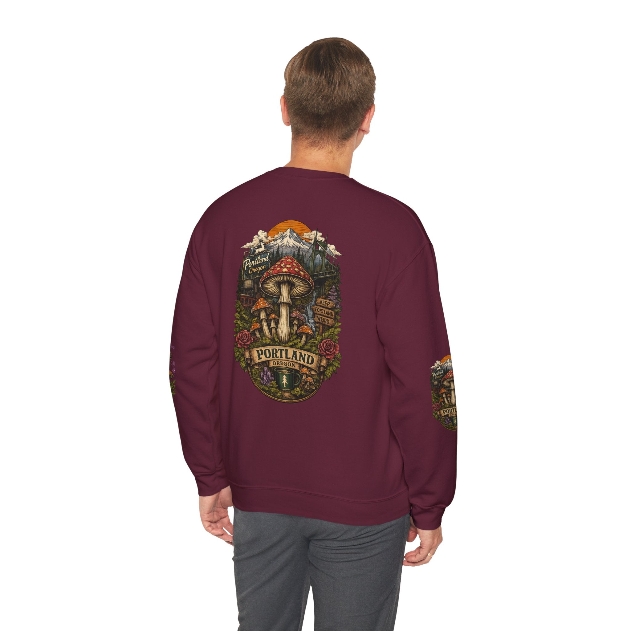 City: Portland Mushroom Crewneck Sweatshirt Vintage Psychedelic Fungi Graphic