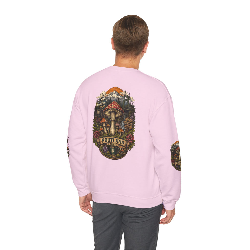 City: Portland Mushroom Crewneck Sweatshirt Vintage Psychedelic Fungi Graphic