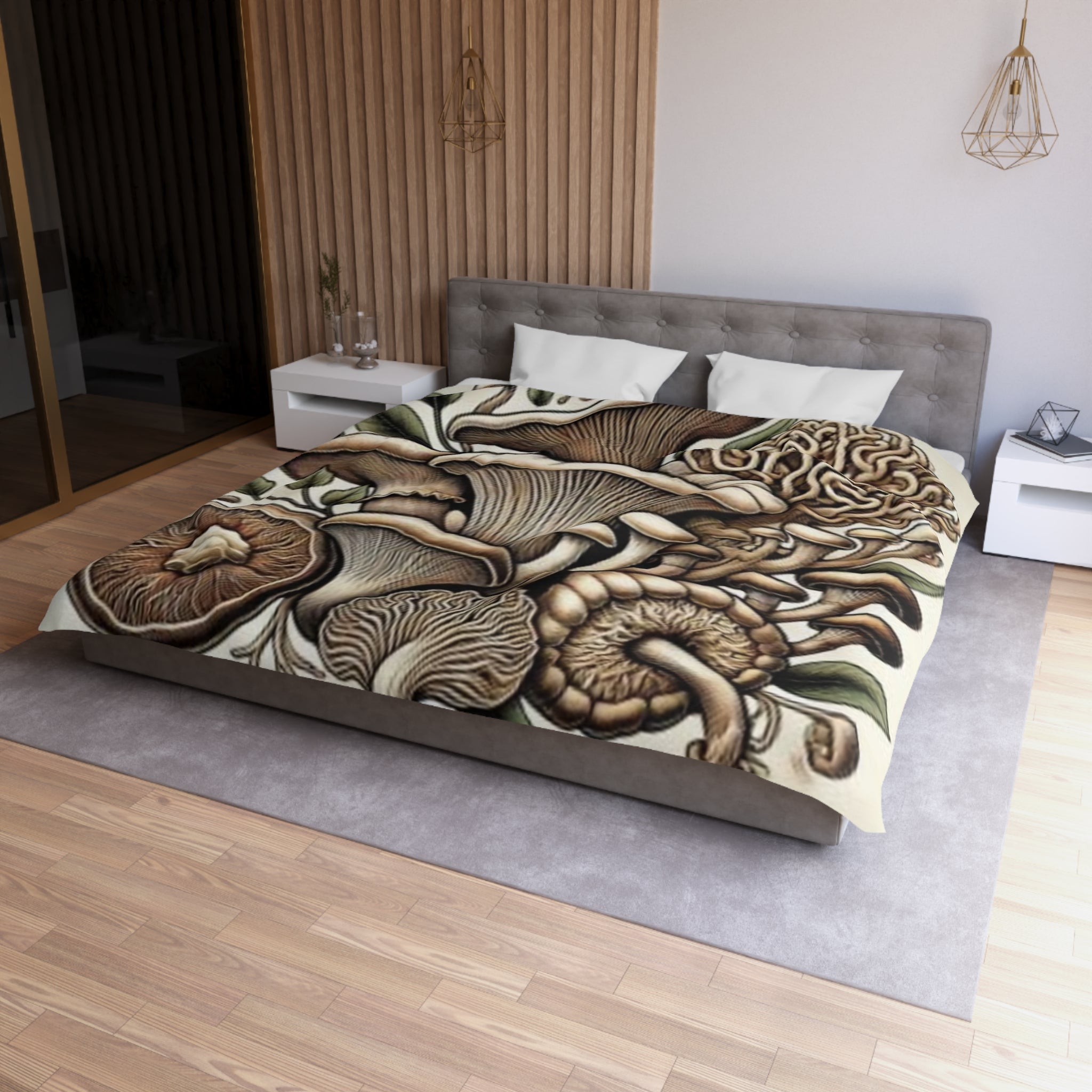 Mushroom Botanical Duvet Cover — Earthy Fungi Illustration Bedding