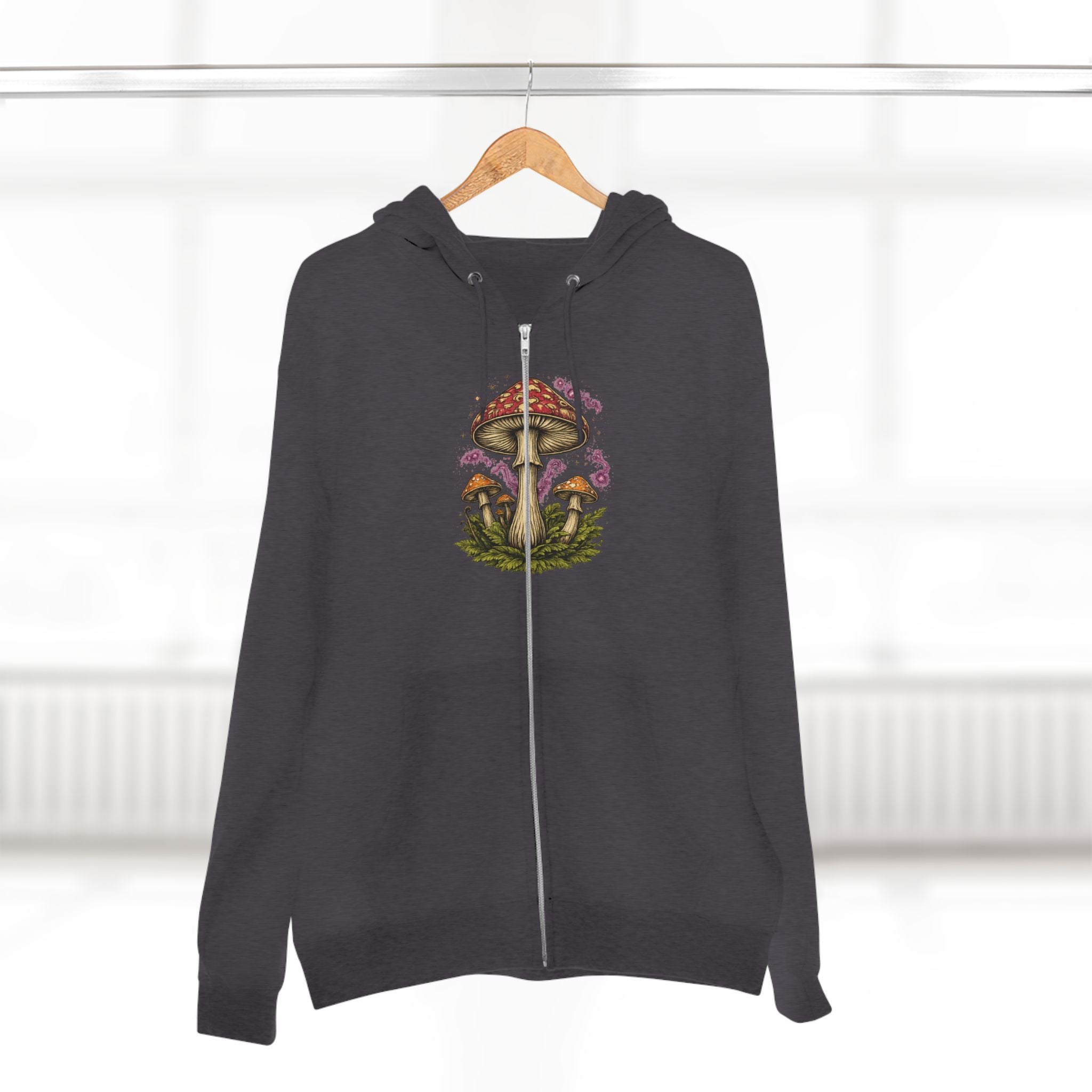 City: Portland Mushroom Zip Hoodie — Vintage Psychedelic Fungi Forest Jacket