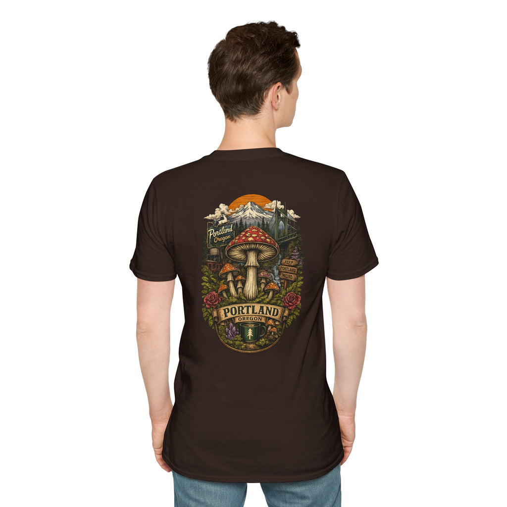 City: Portland Mushroom Magic T-Shirt — Vintage Red Toadstool Illustration
