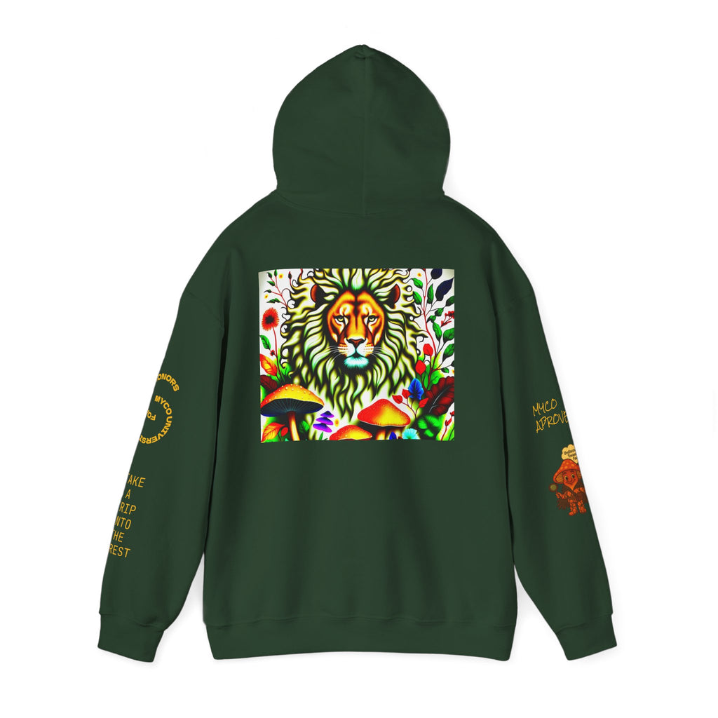 Myco University Lion & Mushroom Hoodie — Psychedelic Lion Graphic Pullover