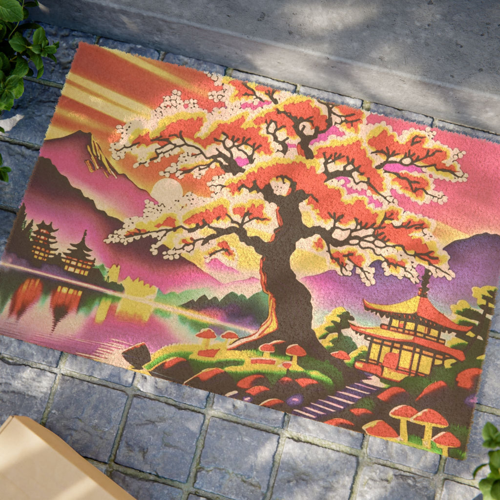 Cherry Blossom Doormat — Japanese Pagoda Entryway Mat