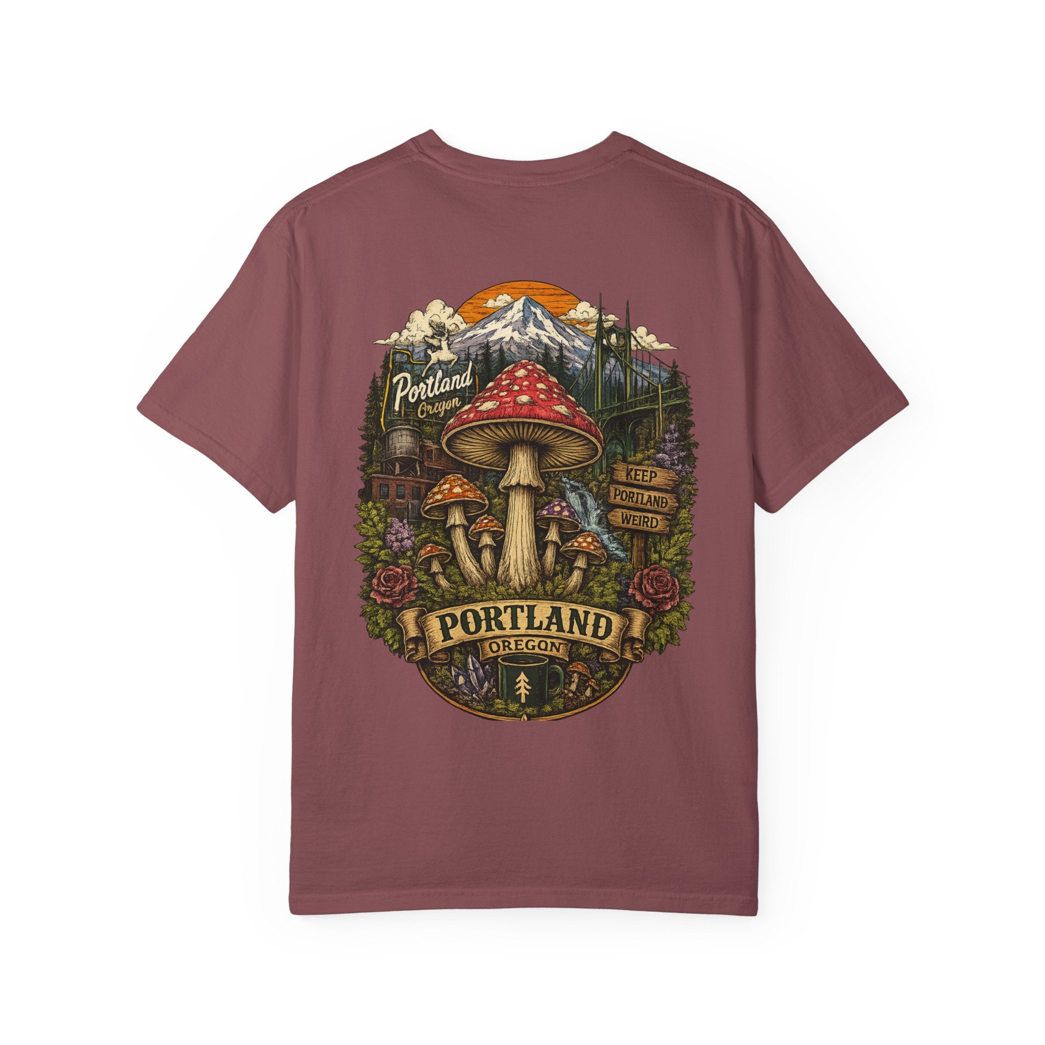 City: Portland Mushroom Graphic T-Shirt — Vintage Forest Amanita Design