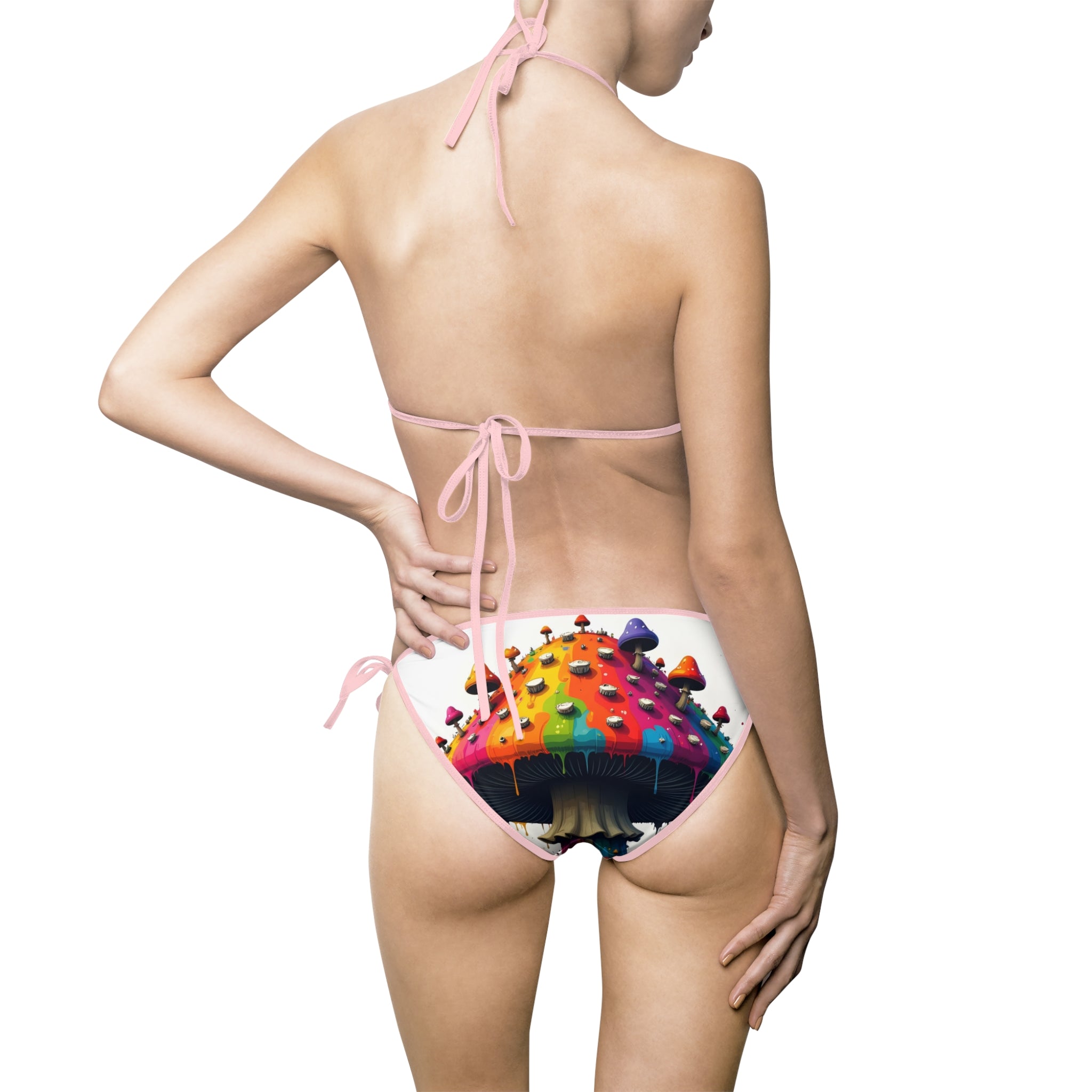 Rainbow Mushroom Bikini — Women's Tie-Side Triangle Swimsuit