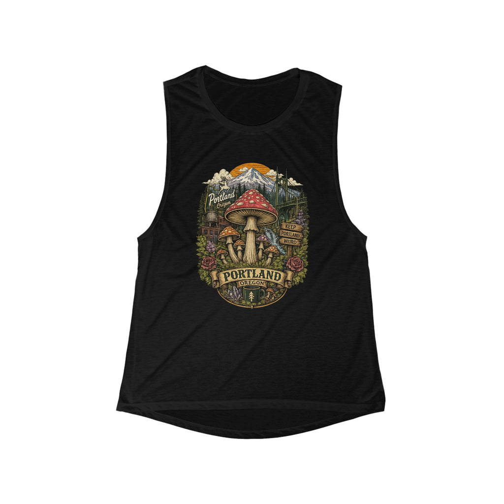 City: Portland Mushroom Graphic Tank — Women's Flow Scoop Muscle Tank