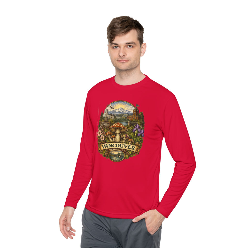 Vancouver Nature Long Sleeve Tee — Scenic Mountains & Mushroom Art