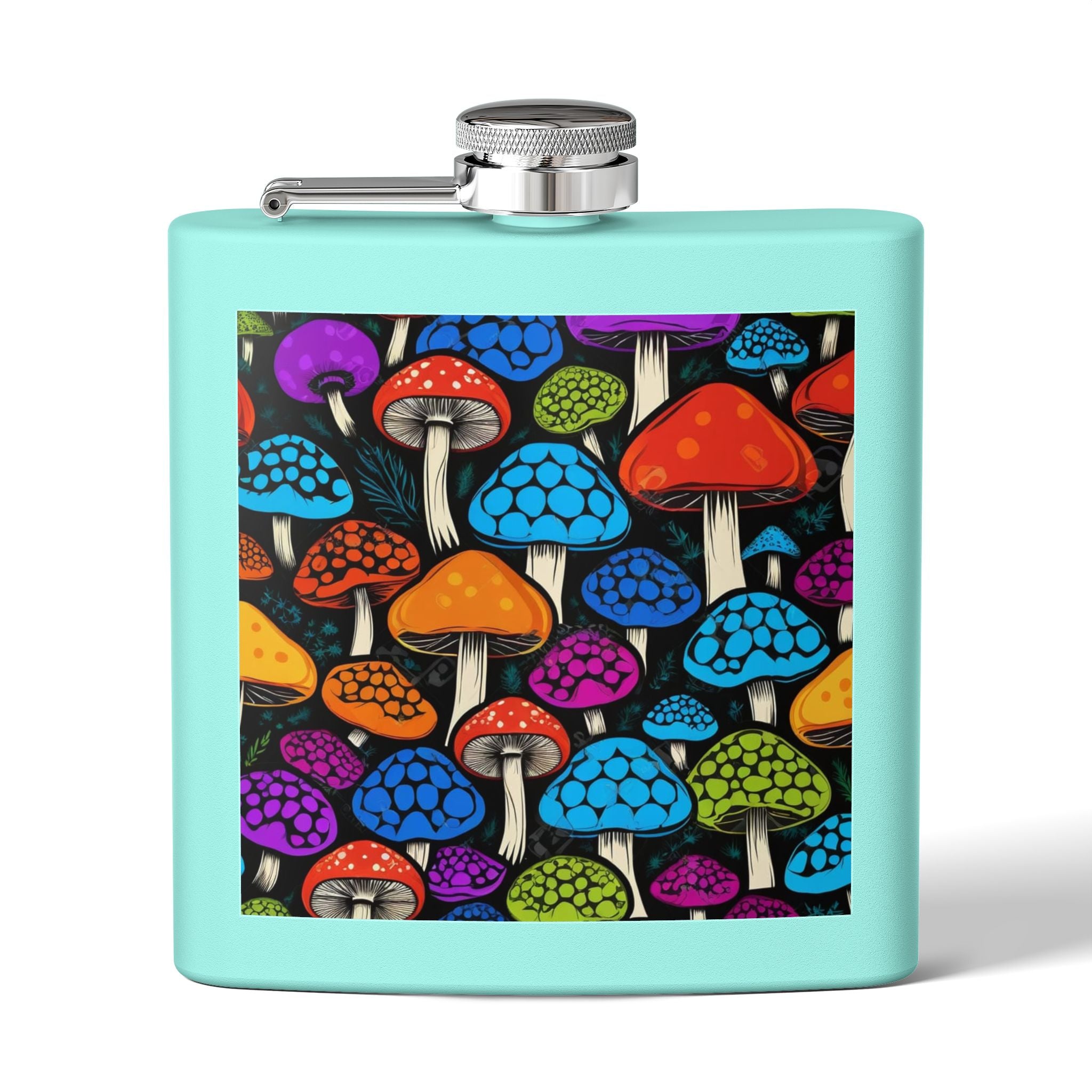 6oz Stainless Steel Flask — Colorful Psychedelic Mushroom Pattern