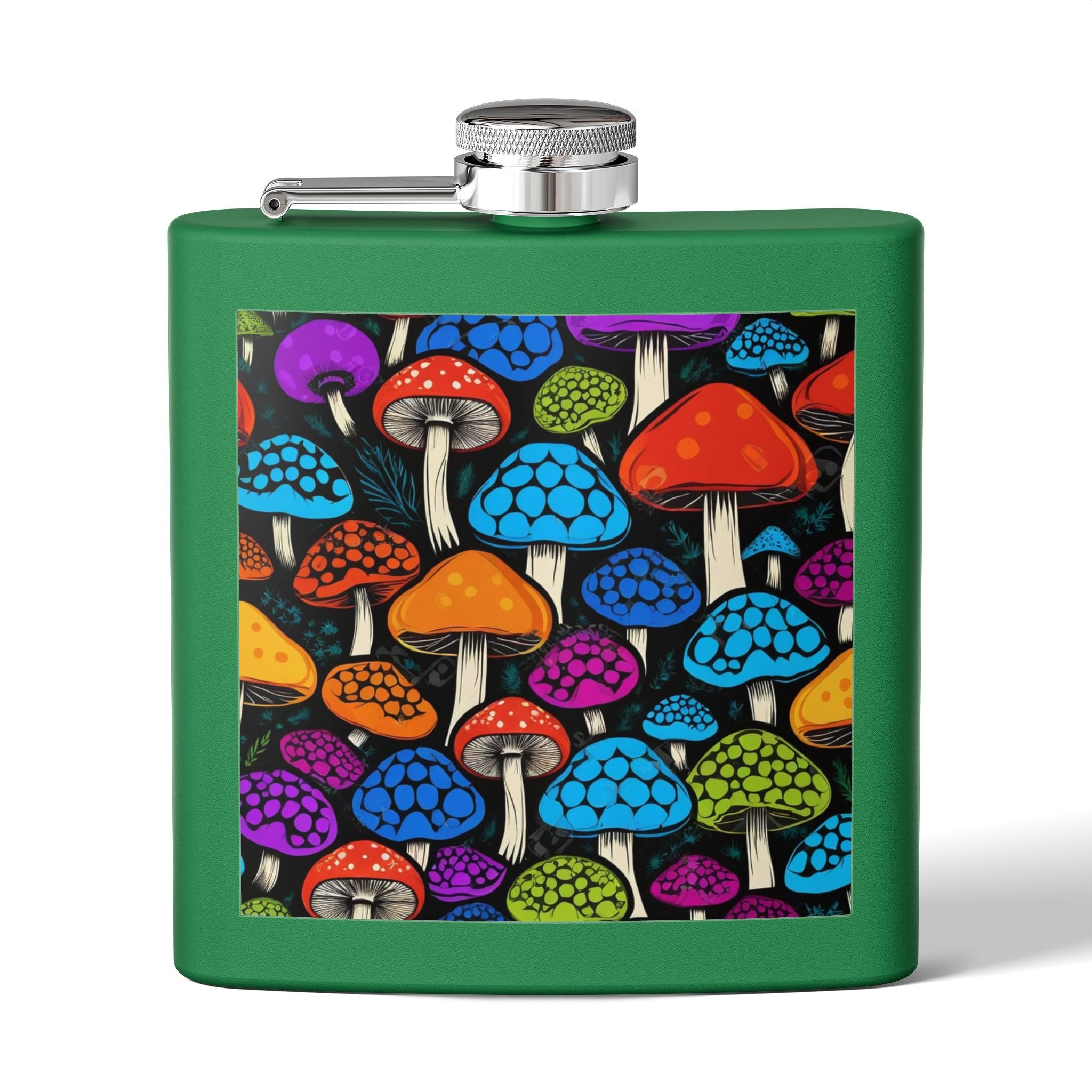 6oz Stainless Steel Flask — Colorful Psychedelic Mushroom Pattern