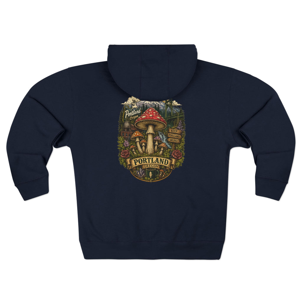 City: Portland Mushroom Zip Hoodie — Vintage Psychedelic Fungi Forest Jacket