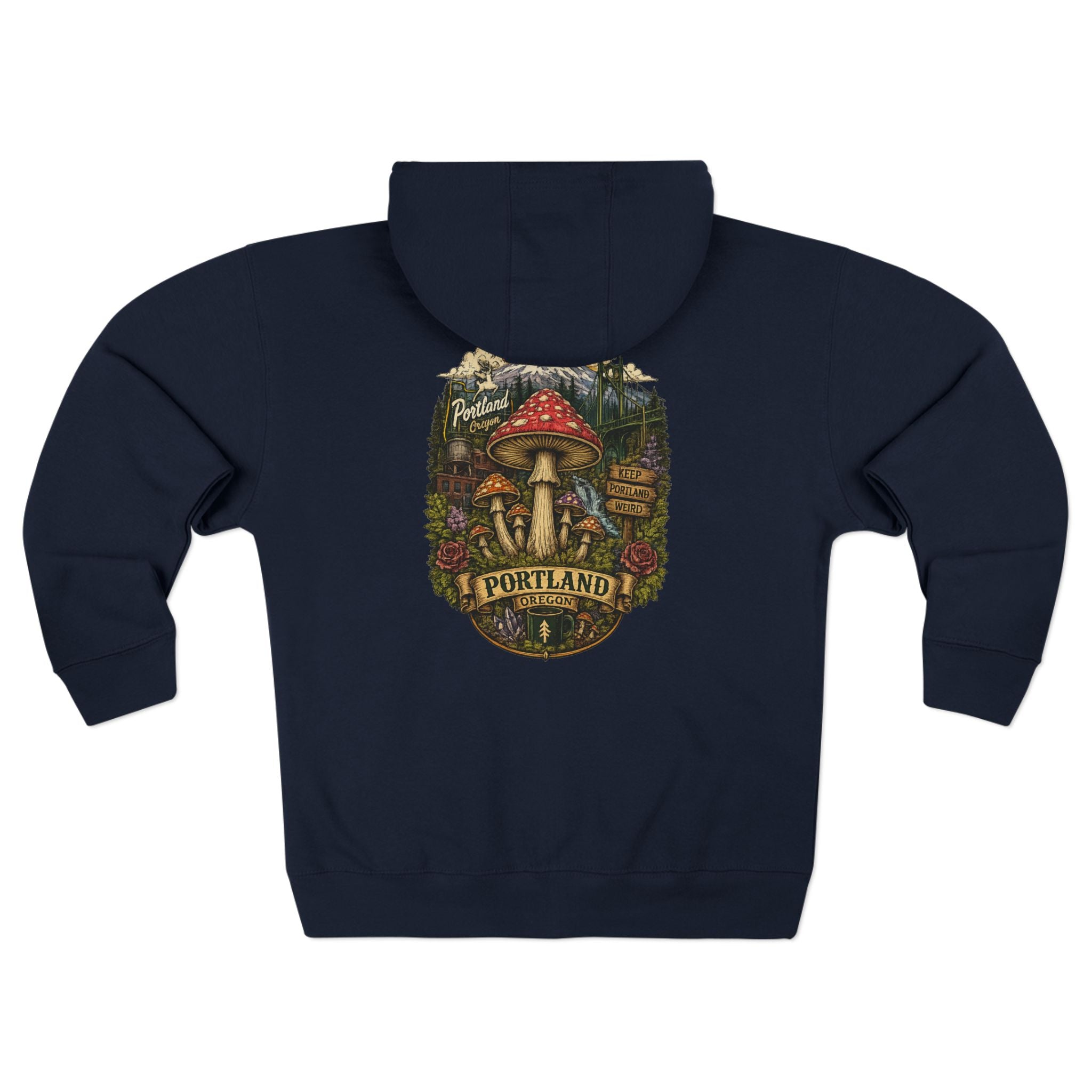 City: Portland Mushroom Zip Hoodie — Vintage Psychedelic Fungi Forest Jacket