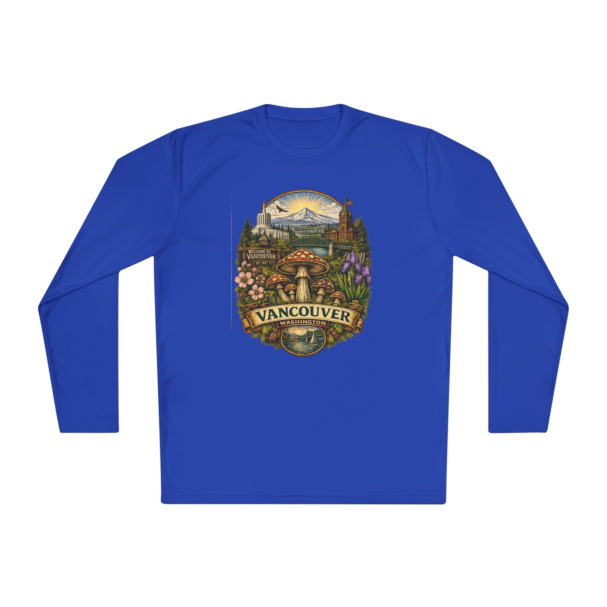 Vancouver Nature Long Sleeve Tee — Scenic Mountains & Mushroom Art