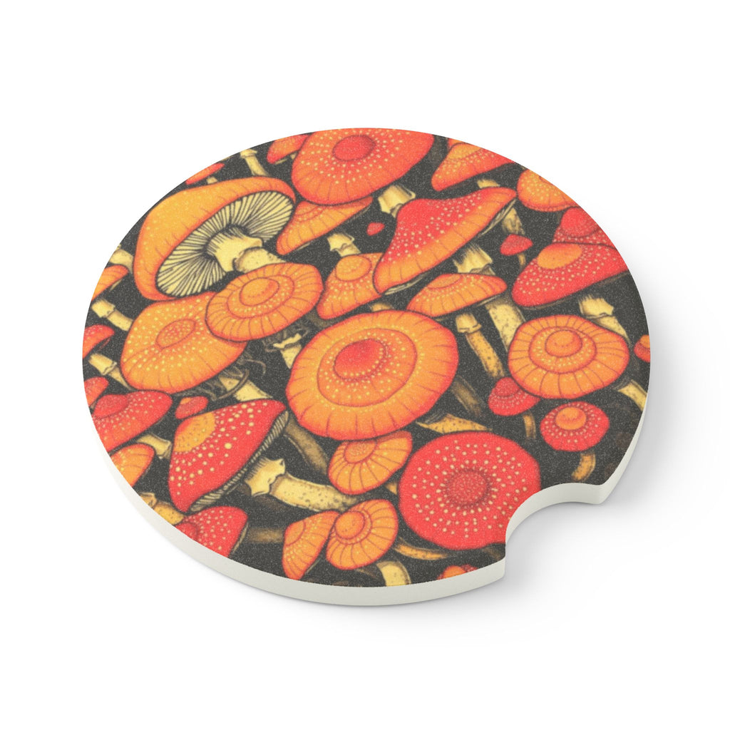Mushroom Car Coaster — Orange Fungi Soapstone Cup Holder Insert