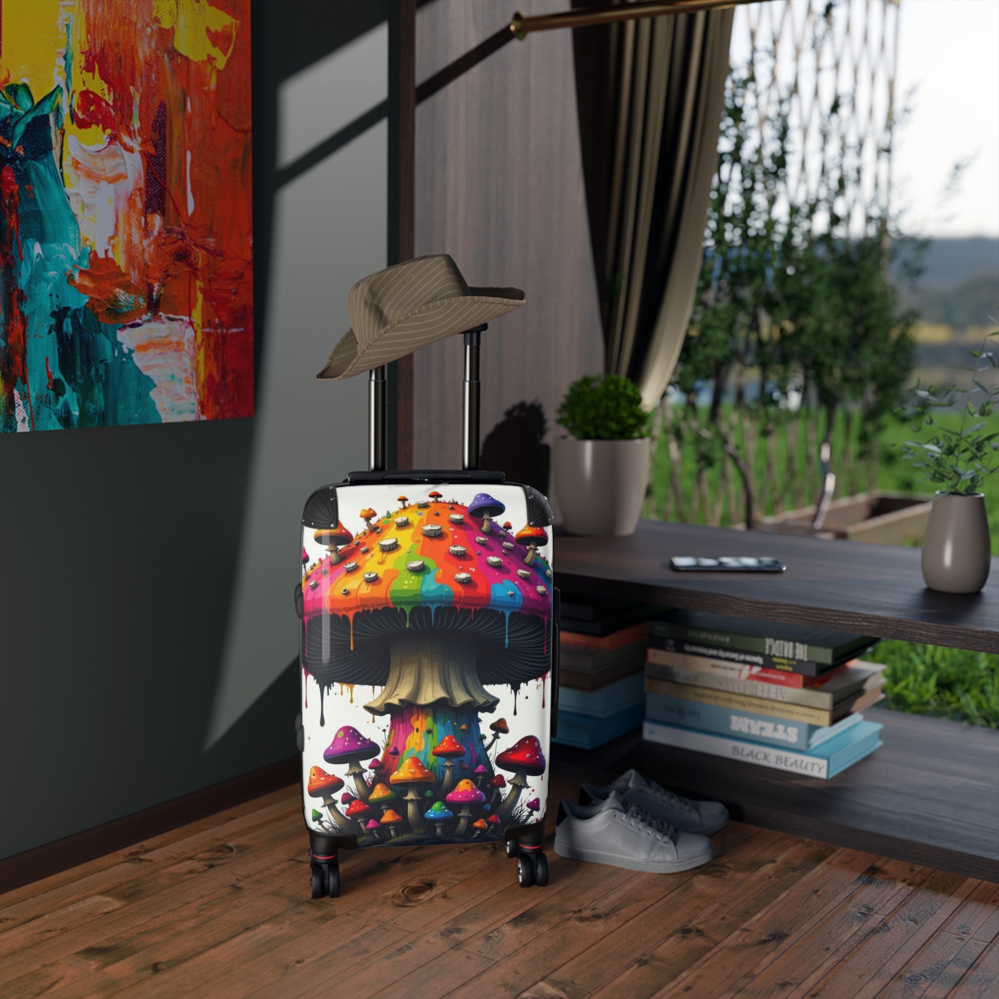 Psychedelic Rainbow Mushroom Suitcase – Colorful Travel Carry-On