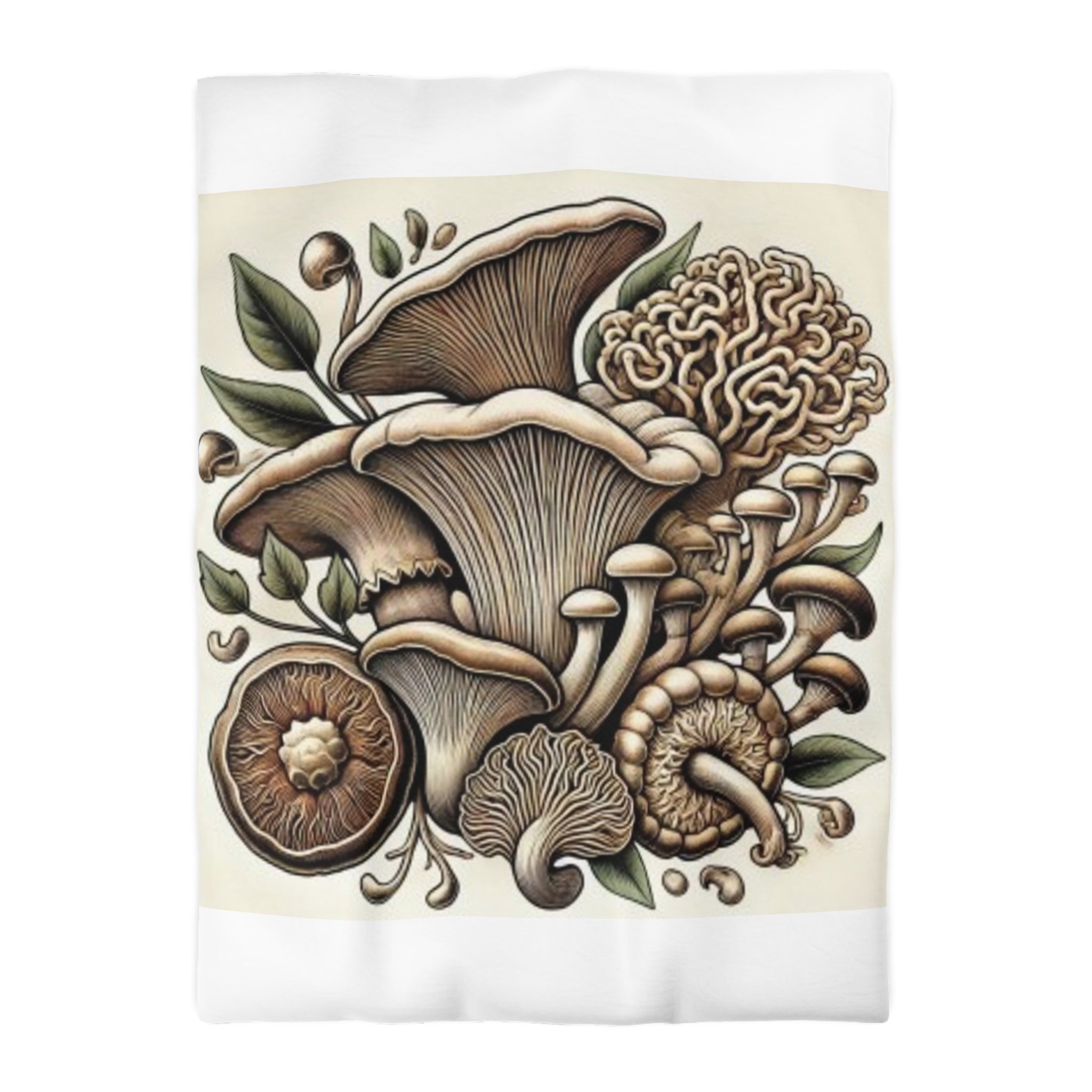 Mushroom Botanical Duvet Cover — Earthy Fungi Illustration Bedding