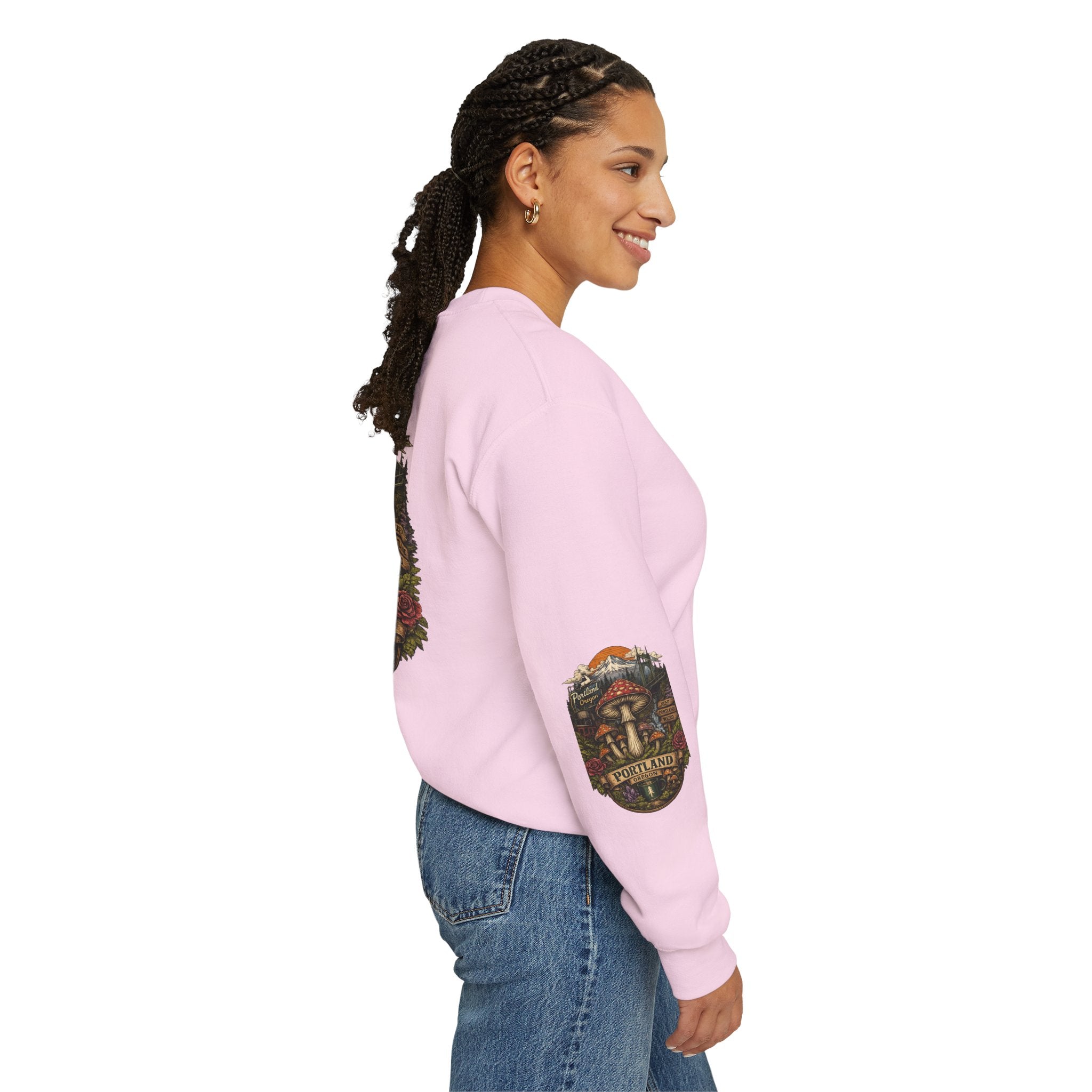 City: Portland Mushroom Crewneck Sweatshirt Vintage Psychedelic Fungi Graphic
