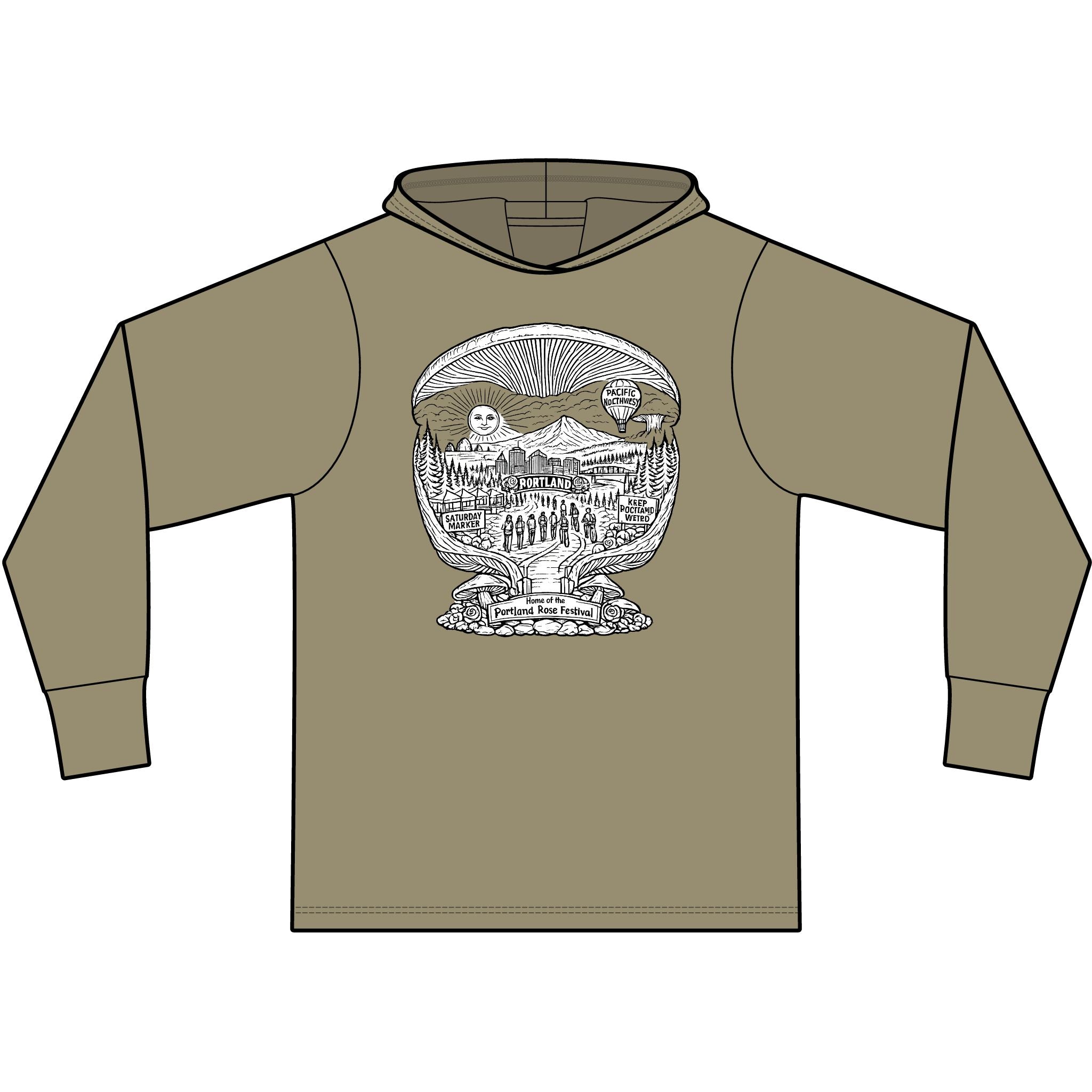 Hoodie: Mushroom Globe Hoodie — Nature Illustration Hooded Long Sleeve Tee