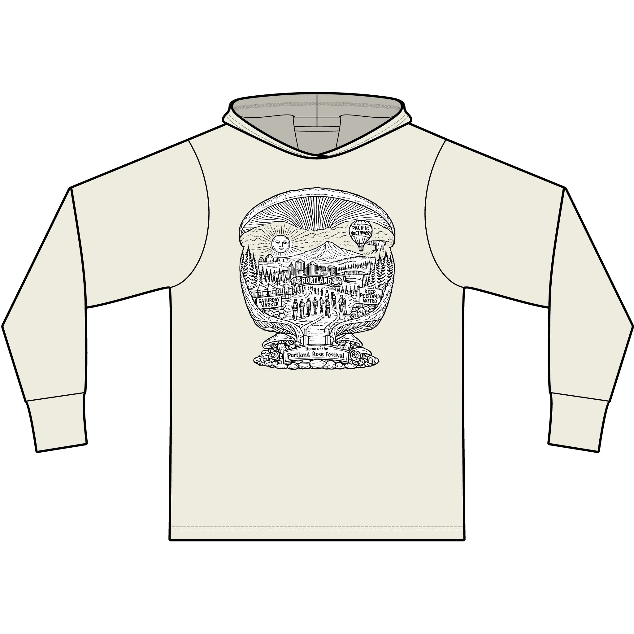 Hoodie: Mushroom Globe Hoodie — Nature Illustration Hooded Long Sleeve Tee